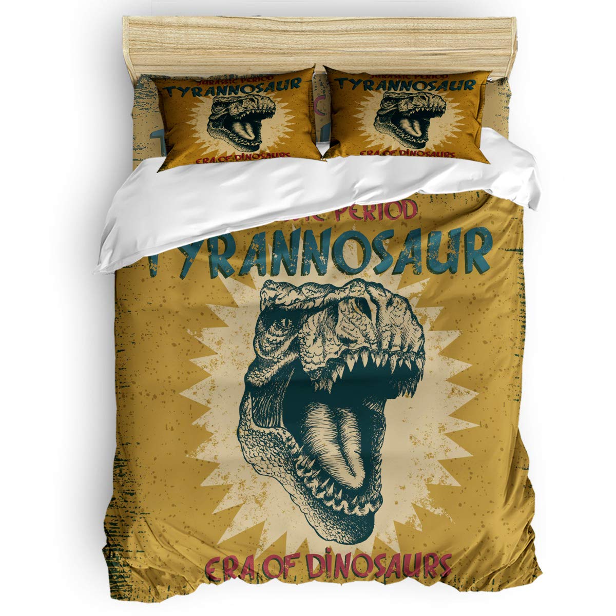 **King Size 4-Piece Jurassic Dinosaur Bedding Set - Soft Duvet Cover, Flat Sheet & Pillowcases for Kids, Teens & Adults - Perfect for Dinosaur-Themed Bedrooms & Fun Decor**