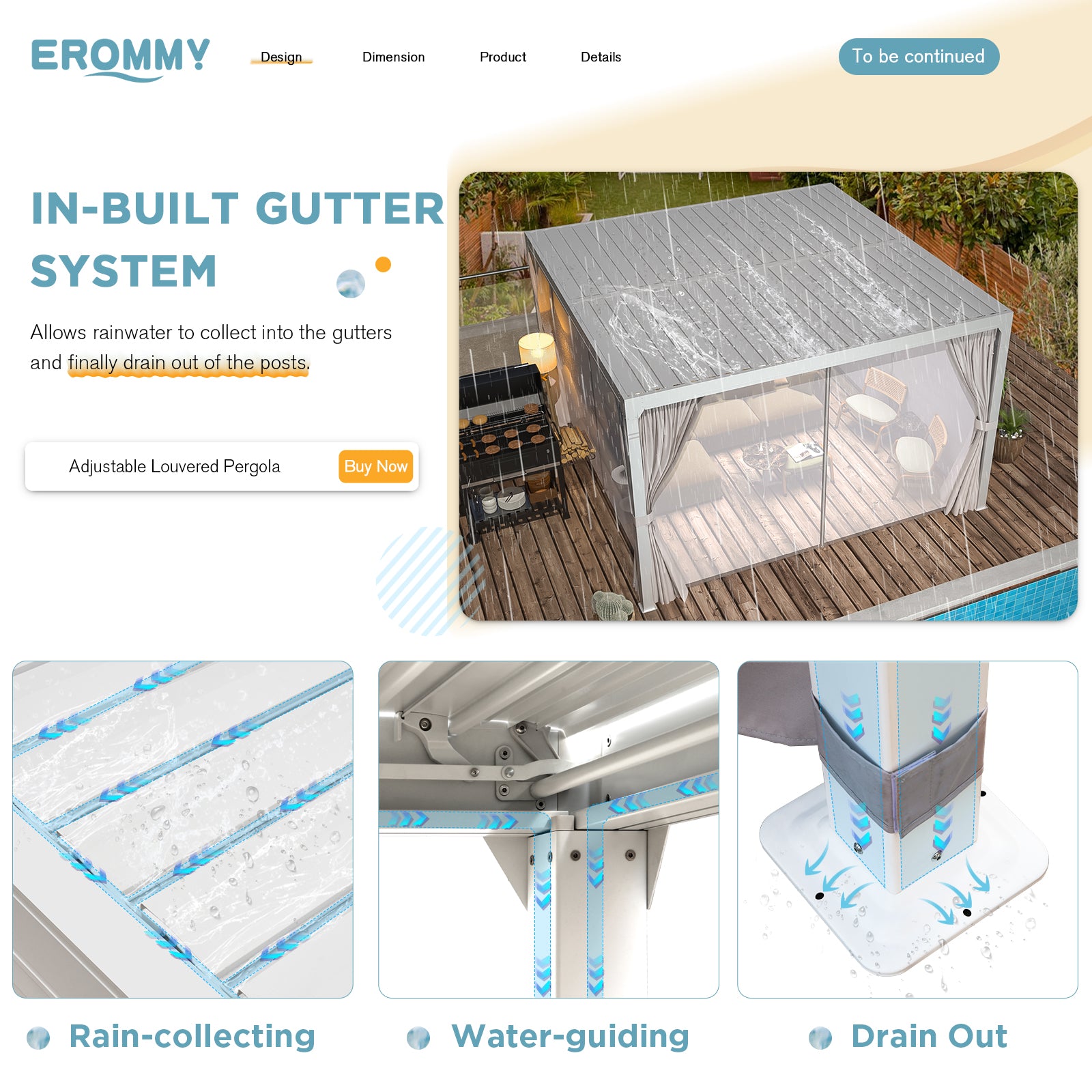EROMMY 10x10 Louvered Pergola with Waterproof Rain Cover - White Outdoor Patio Shade Structure for Backyard, Garden & Poolside Relaxation