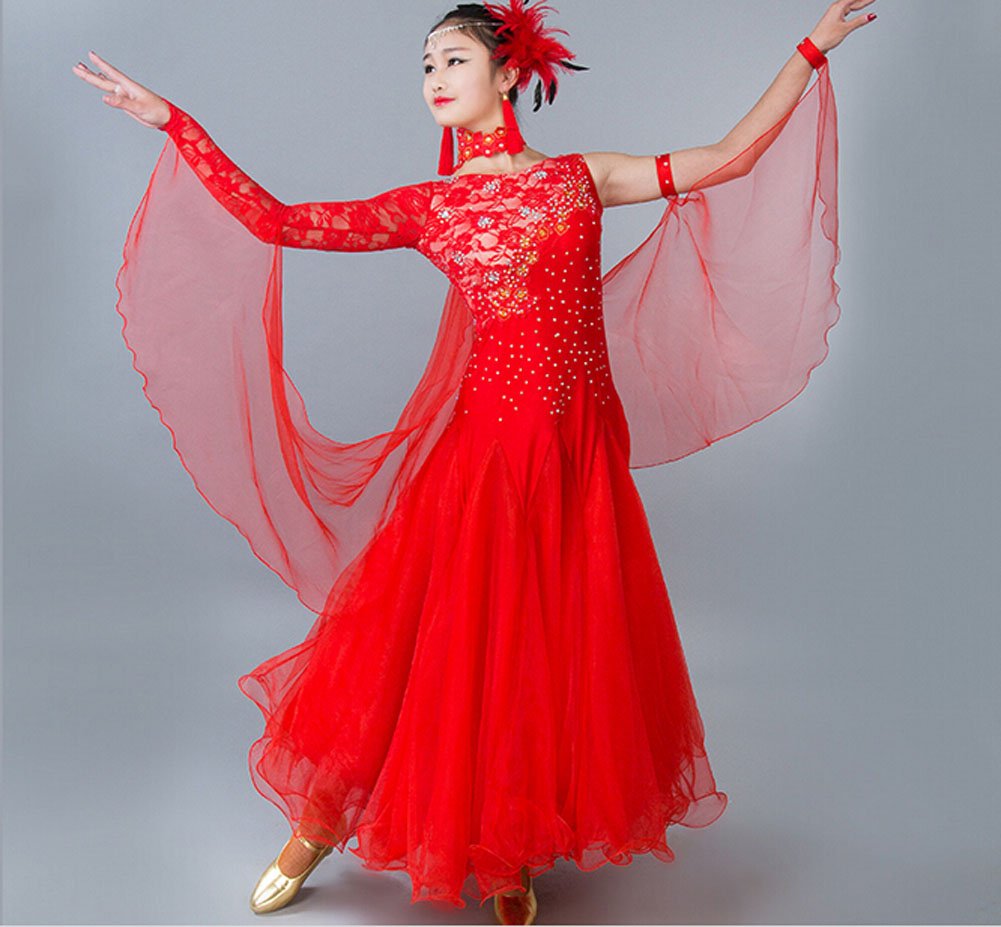 Elegant Red 2XL Women's Ballroom Dance Dress for Waltz, Tango & Smooth - Professional Standard Competition Dress for Latin & Social Dancing