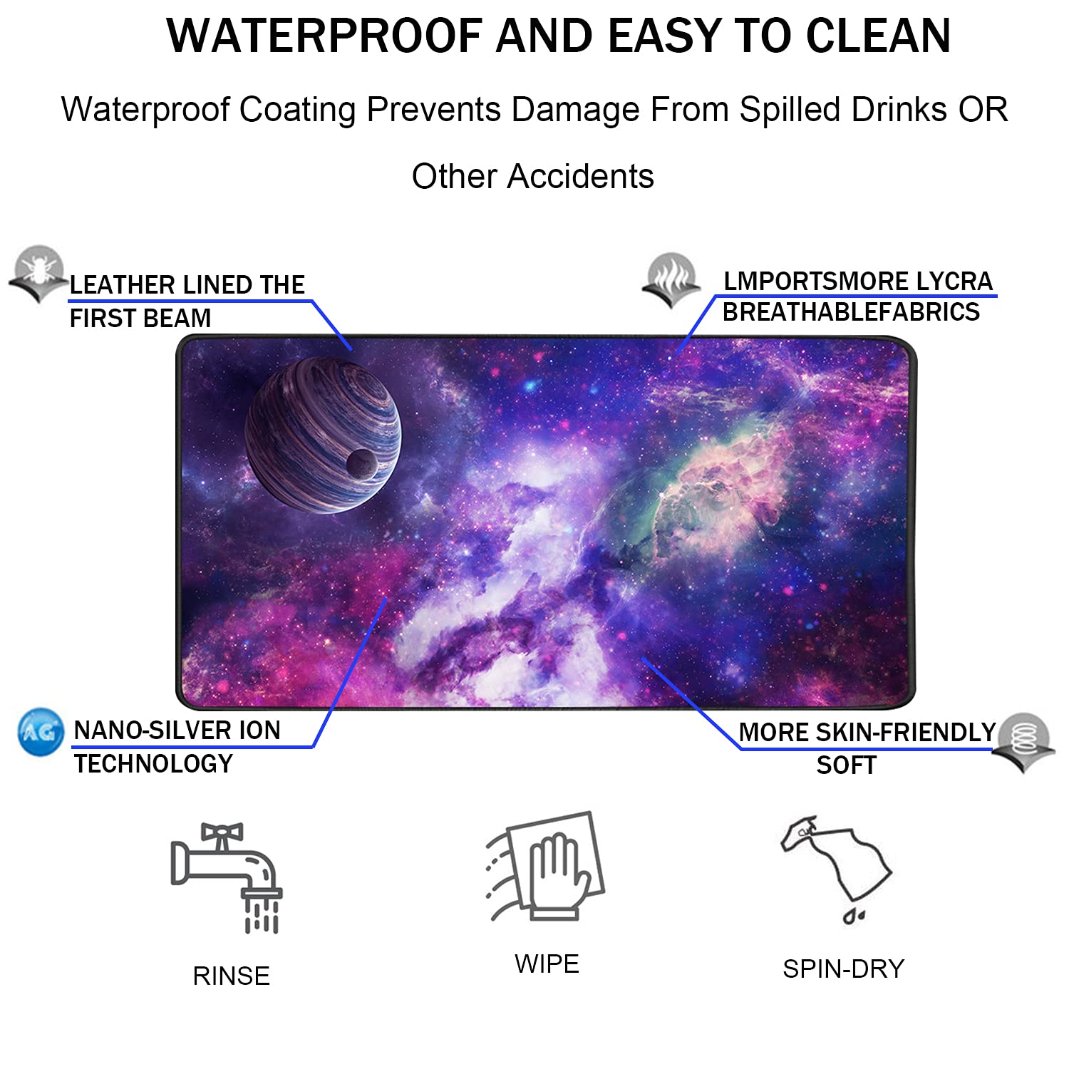 TEDNETGO XXL Extended Gaming Mouse Pad - Extra Large Non-Slip Keyboard Mat with Stitched Edge for PC, Laptop & Office - Perfect for Gamers, Work & Home Use (Galaxy Design)