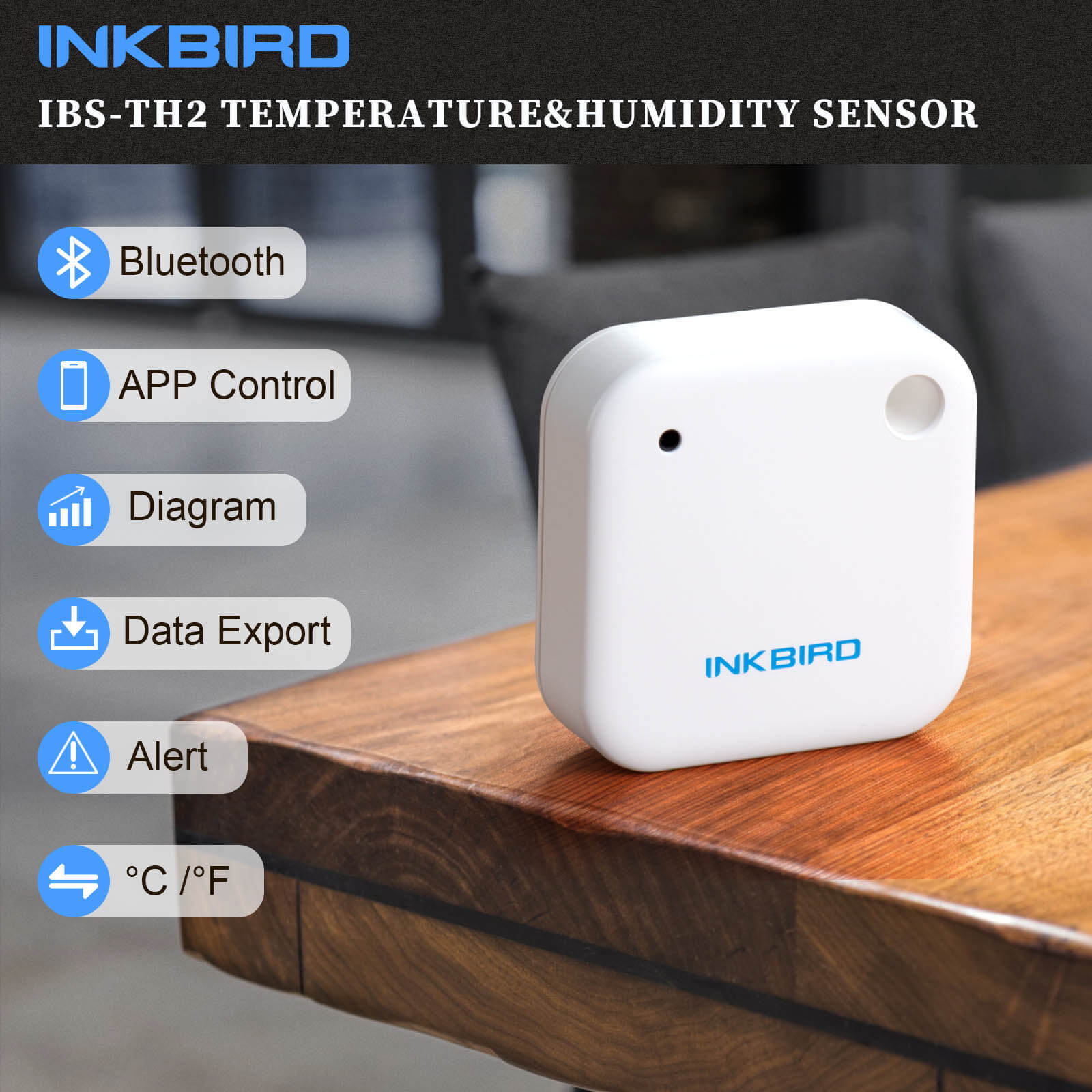 Wireless Bluetooth Temperature and Humidity Sensor IBS TH2 - Monitor Indoor Climate for Home, Office, and Greenhouse Use