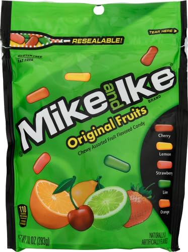 Mike & Ike Assorted Fruit Original Chewy Candy - 10 oz Bag | Bulk Fruit Flavored Soft Candy for Parties, Movies & Snacking