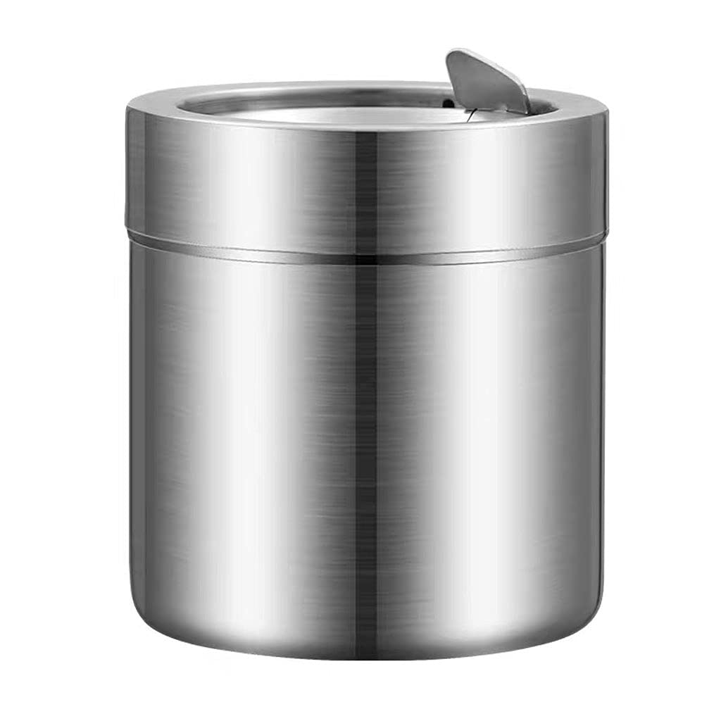 Stainless Steel Flip Top Trash Can with Self-Extinguishing Ashtray - Press & Drop Desktop Garbage Bin for Office, Living Room & Smoking Areas | Compact Waste Basket for Home, Office & Outdoor Use