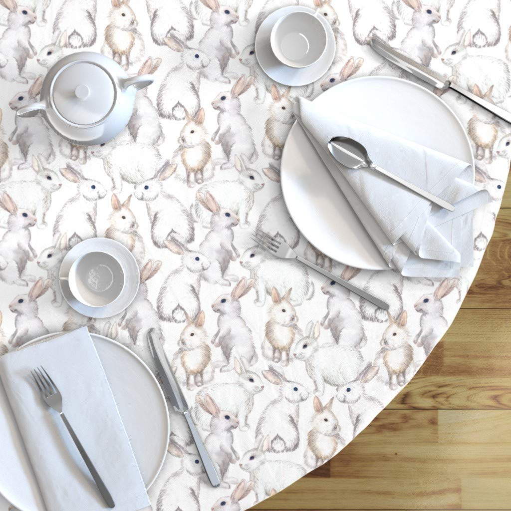 Custom White Rabbits Watercolor Cotton Sateen Tablecloth 70