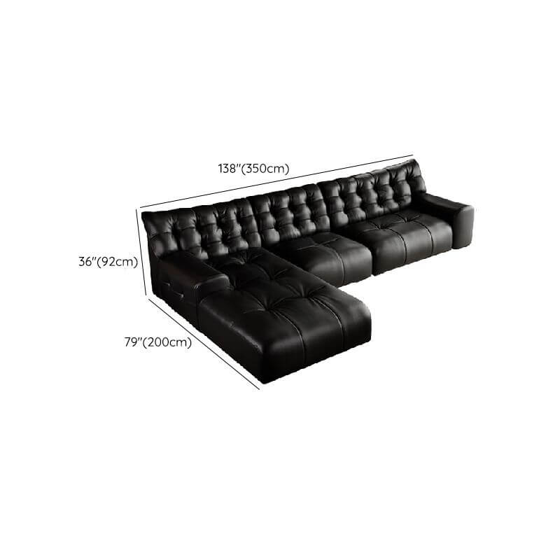 Black L-Shape Sofa Chaise with Tufted Back & Button Details - Modern Living Room Furniture for Small Spaces & Apartments
