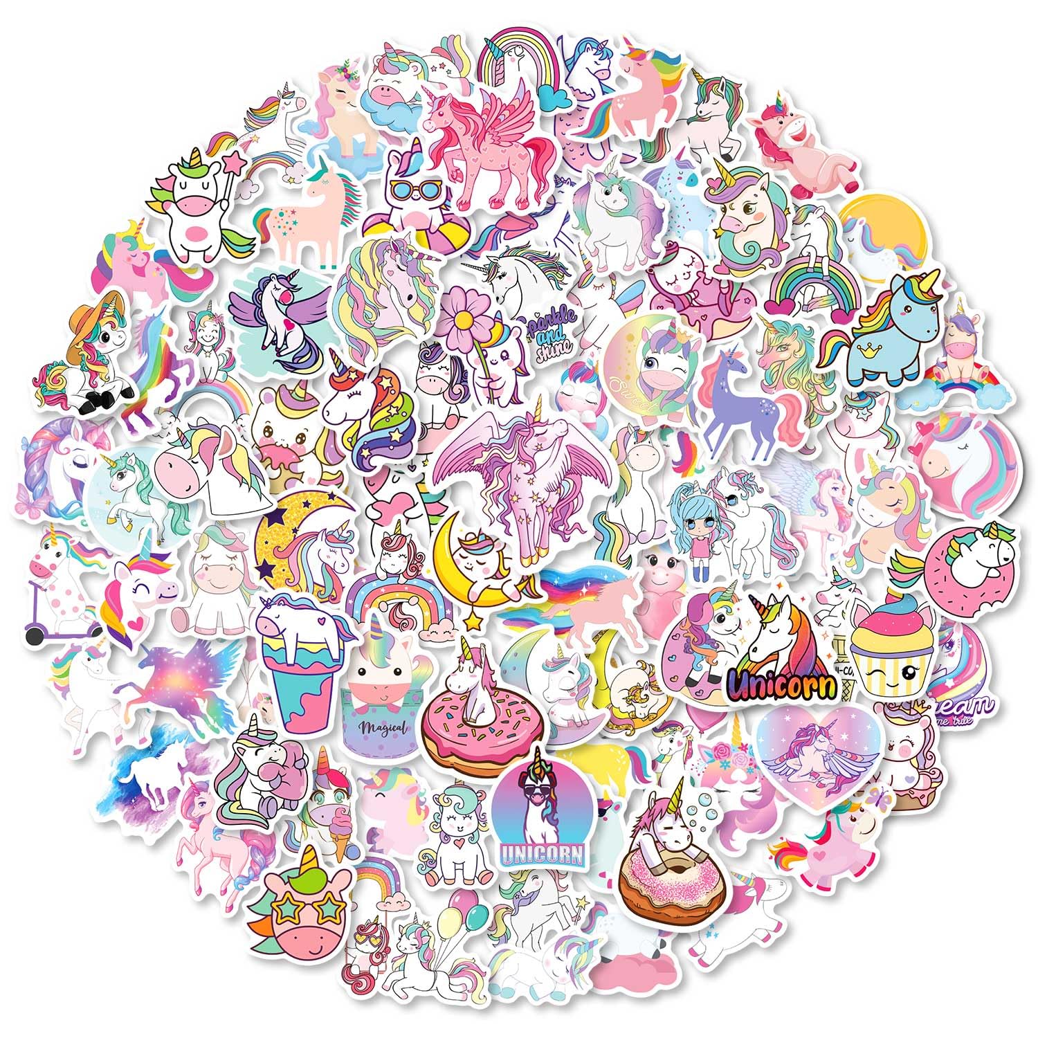 100 Pcs Waterproof Unicorn Vinyl Stickers - Cute Kids Stickers for Water Bottles, Laptops, School Supplies | Durable Decals for DIY Crafts, Scrapbooking & Party Favors