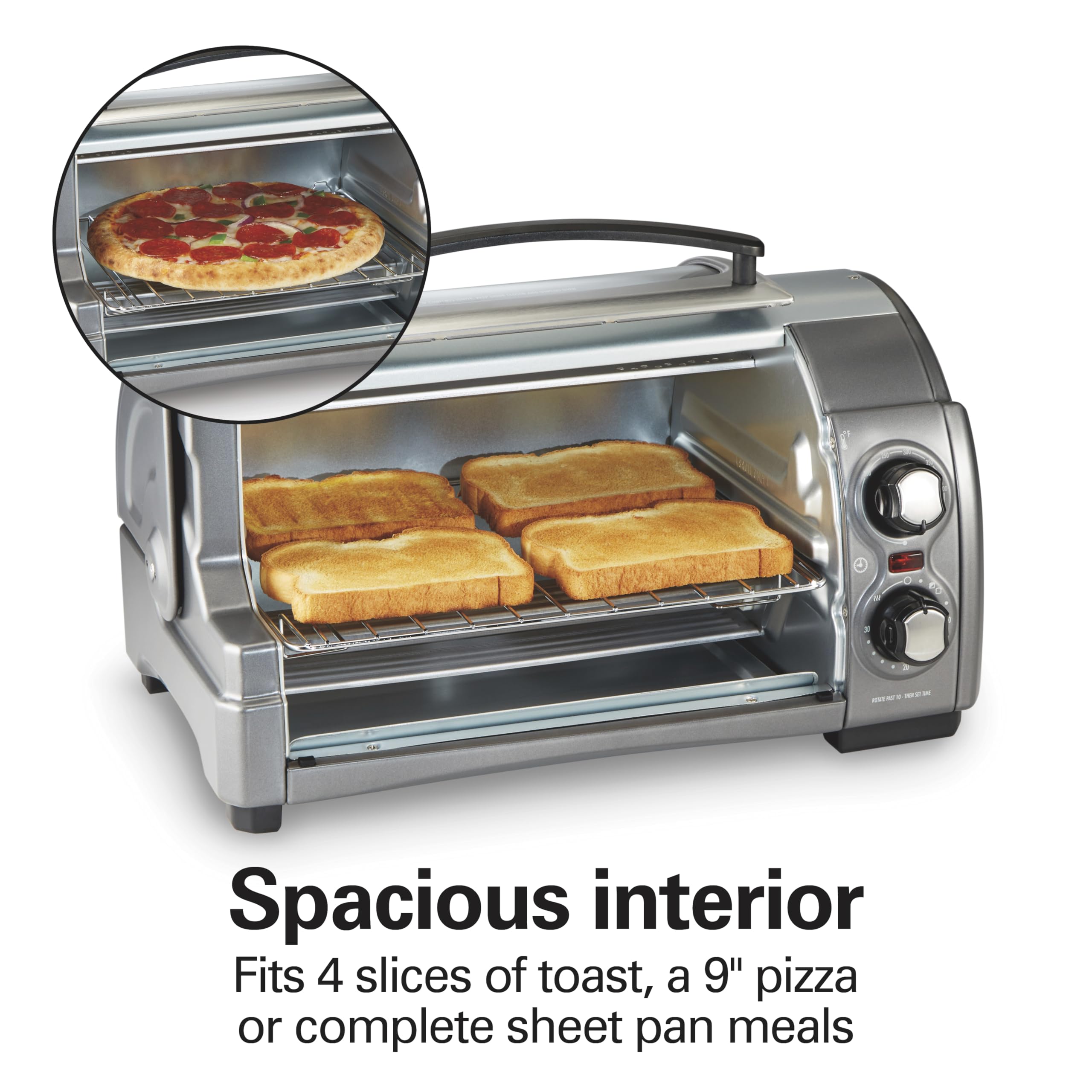 Hamilton Beach 4-Slice Toaster Oven with Roll-Top Door - 1200W Countertop Convection Oven for Baking, Broiling & Toasting - Fits 9