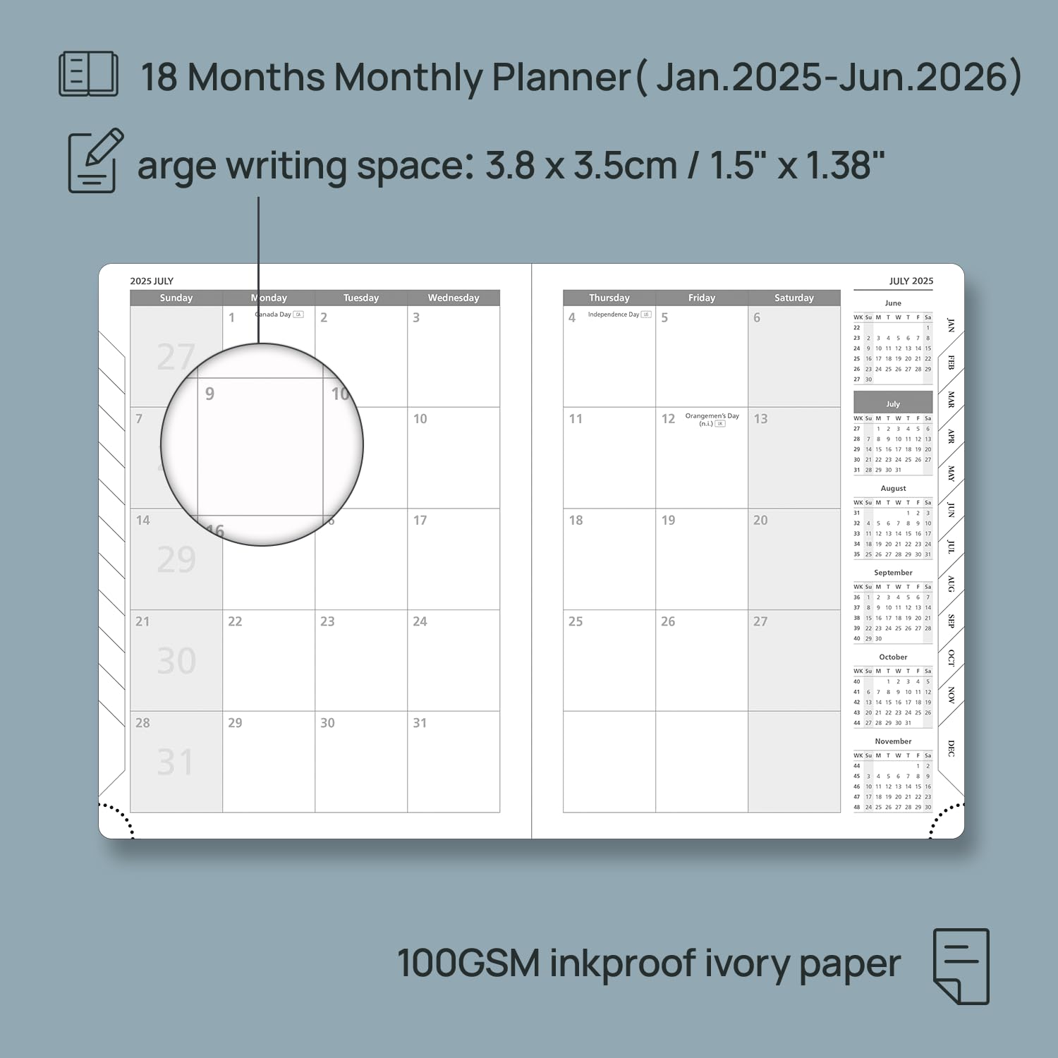 POPRUN 2025-2026 Monthly Planner - 18-Month Calendar Book (Jan 2025-Jun 2026) with Tabs & Pocket, Medium 6.5
