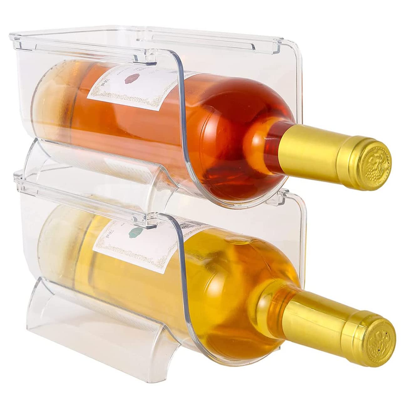 Stackable Plastic Wine Rack & Water Bottle Organizer for Countertop, Refrigerator, Cabinet - 2 Bottle Storage Solution | Perfect for Kitchen Organization, Small Space Saving & Beverage Display