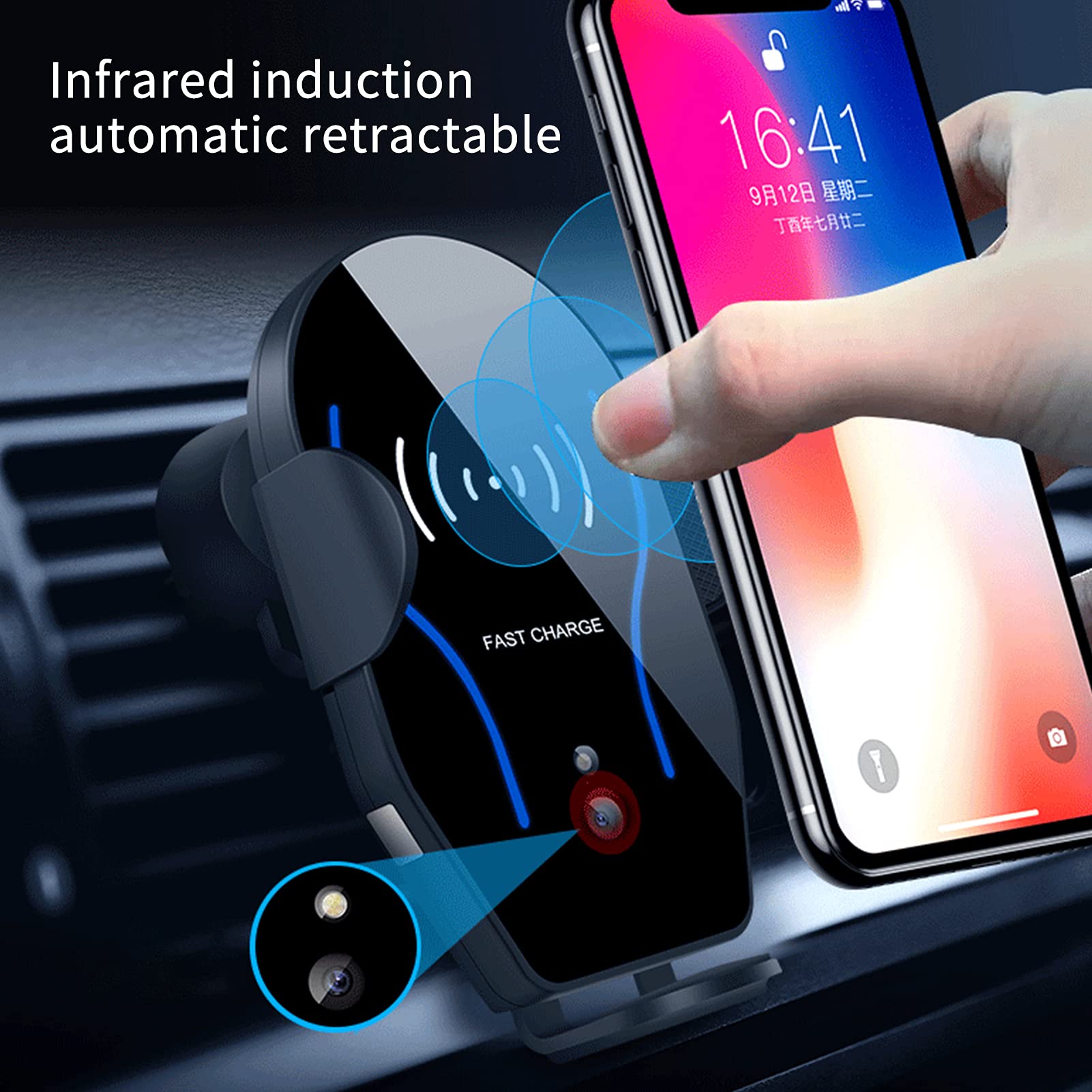 10W Fast Car Charger with Auto-Clamping Phone Holder - Universal 4.7-6.5
