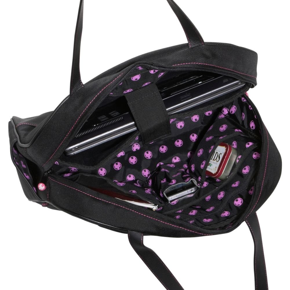Sumo 15-Inch Laptop Purse for Women - Stylish Black & Pink Tote Bag with Padded Laptop Compartment - Perfect for Work, Travel & College