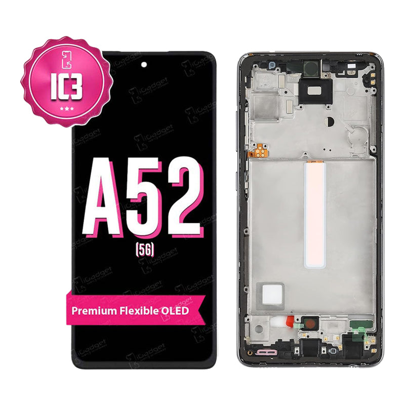 Samsung Galaxy A52 5G/A52S OLED Screen Replacement with Middle Frame - High Quality IC3 Display Repair Kit for DIY Fix | Perfect for Cracked/Broken Screen Replacement at Home or Office