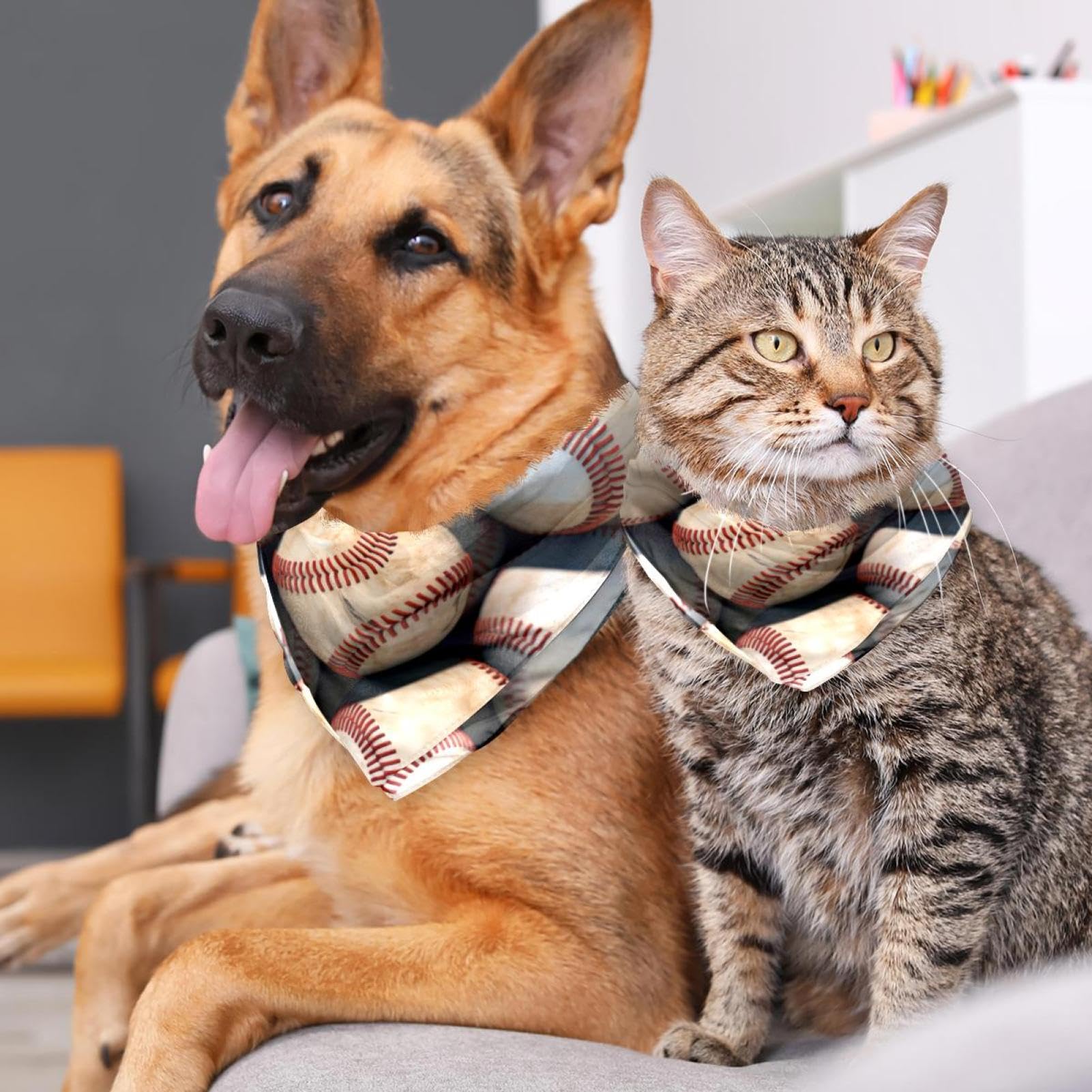 Baseball Pattern Dog Bandanas - 2-Piece Pet Bandana Set for Weddings & Photo Props - Adjustable Dog Scarf & Square Bib Accessories for Small Medium Large Dogs - Perfect for Pet Parties, Photo Shoots & Special Occasions