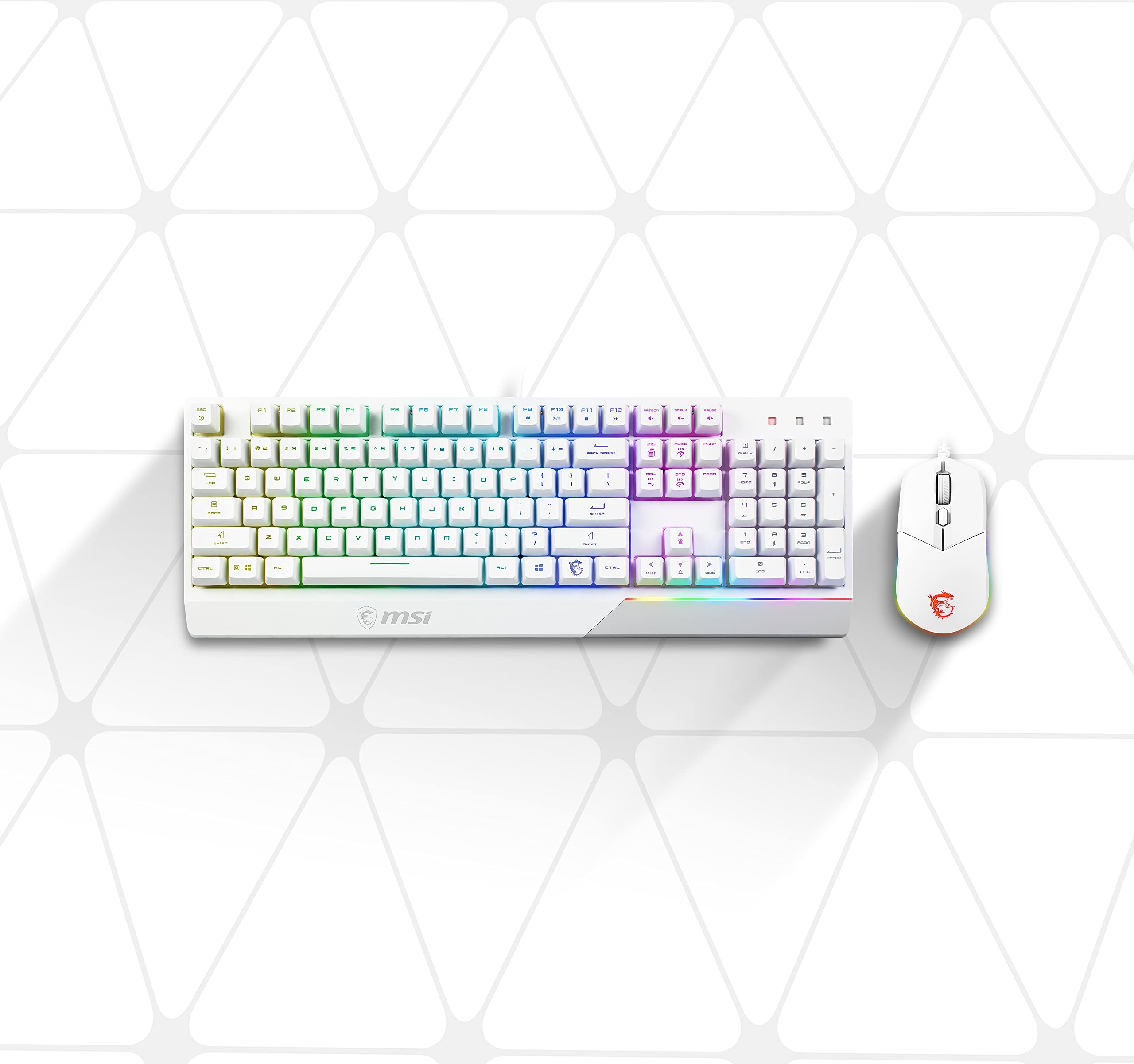 MSI VIGOR GK30 White Gaming Keyboard and Mouse Combo - UK Layout, Mech-Membrane Hybrid Switches, 6-Zone RGB Keyboard, Dual-Zone RGB Mouse, 5000 DPI Optical Sensor | Perfect for PC Gaming, Streaming, and Esports Enthusiasts