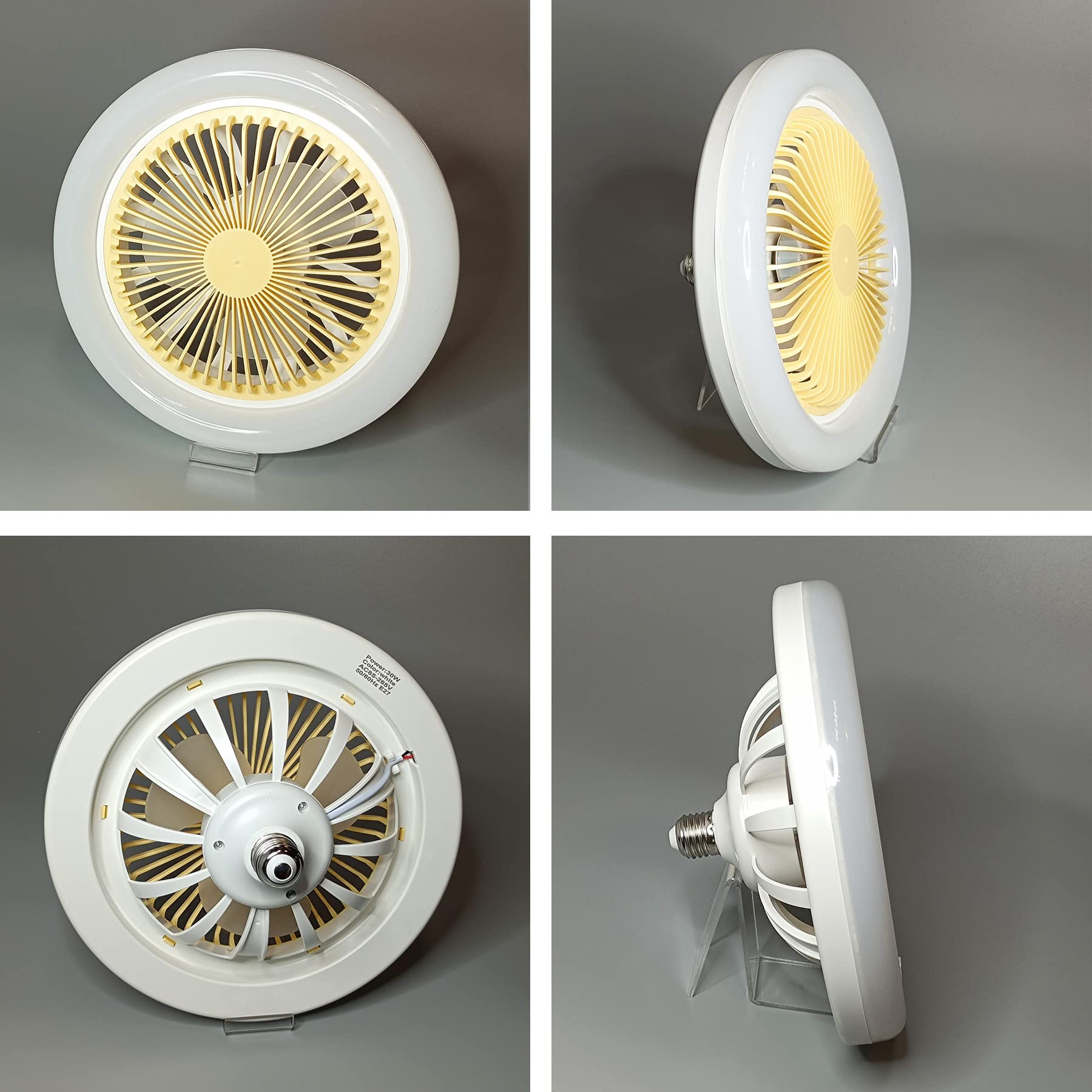 10 Inch E27 Fan Light with High Brightness & Breeze - Plug-in Ceiling Fan with Cable for Desk, Tent, Garage, Storage & Dressing Rooms - Perfect for Small Spaces & Home Cooling Solutions