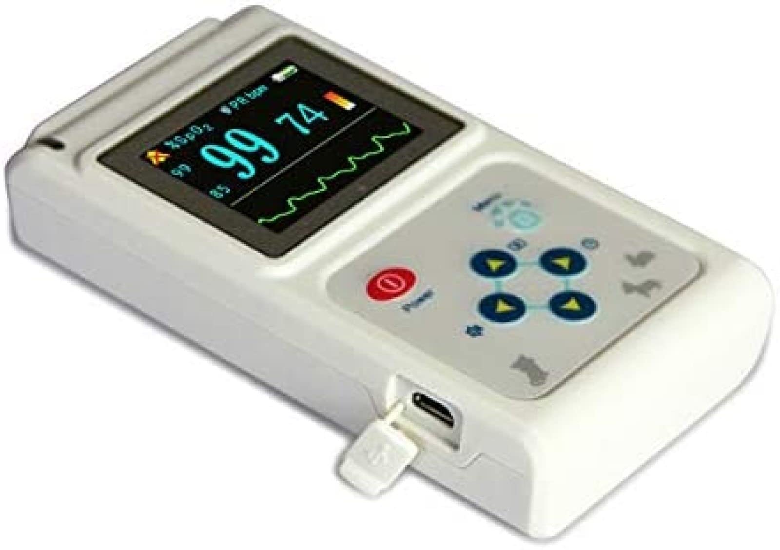 Rechargeable Veterinary Pulse Oximeter - Heart Rate & SPO2 Monitor with Ear/Tongue Sensor for Pets - Home & Hospital Use for Dogs, Cats, and Small Animals