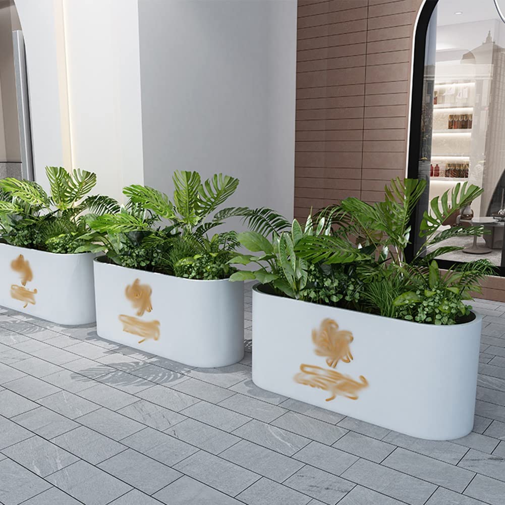 Outdoor Wrought Iron Flower Box Planter - 100x30x50cm White Garden Planter for Plants, Flowers & Herbs | Durable Long Trough Plant Container for Hotel, Indoor & Commercial Street Decor