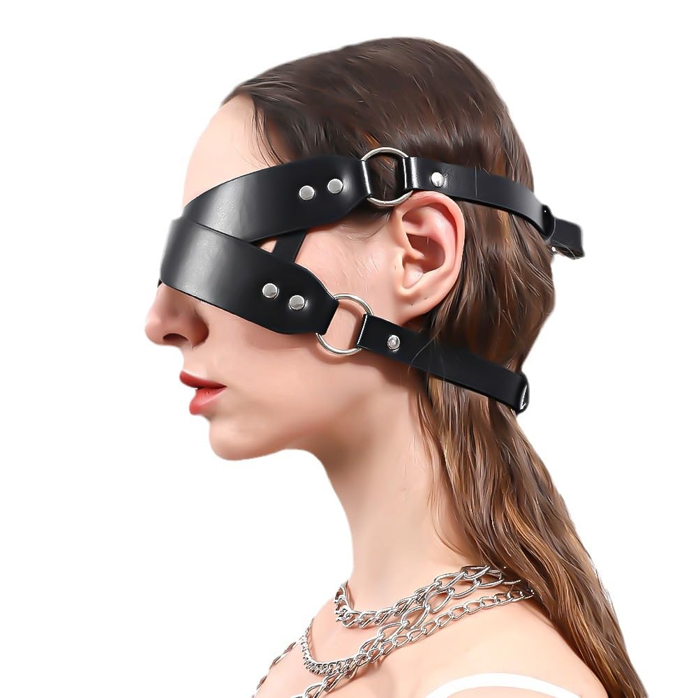 SM Leather Blindfold Mask with Studs - Sexy Fetish Bondage Eye Cover for Men & Women - Erotic Half Face Mask for BDSM Play & Sensual Exploration