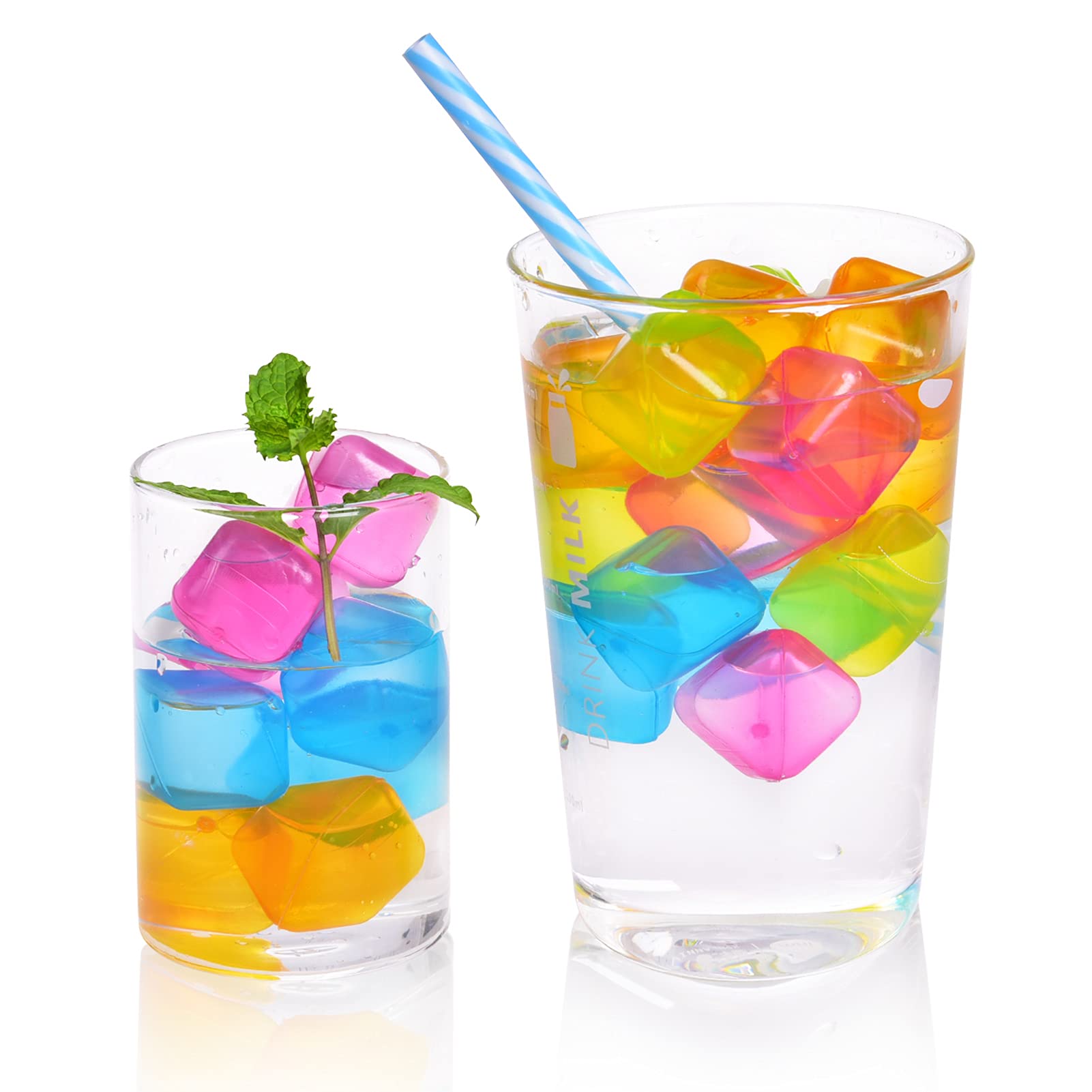 Reusable Ice Cubes 60 Pack - BPA Free Refreezable Plastic Ice Cubes for Drinks, Whiskey, Cocktails & Beverages - Square Multicolor Ice Cube Set for Parties, Home Bars & Outdoor Events