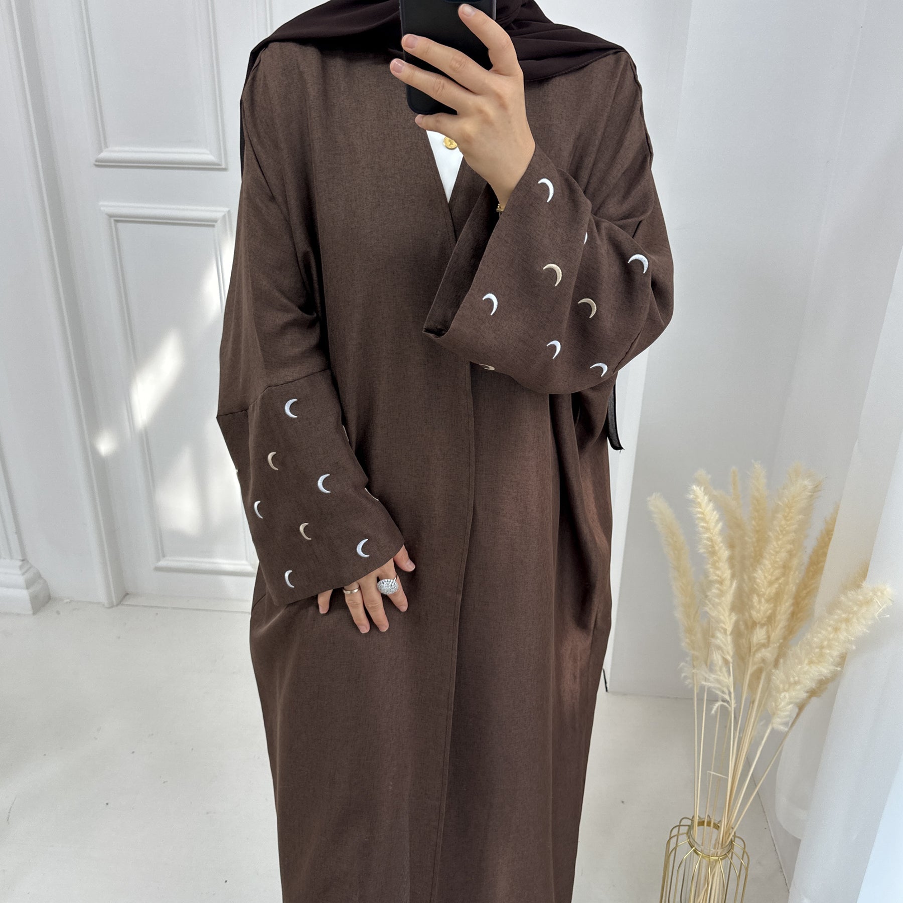 Lightweight Brown Iris Open Abaya Duster - Elegant & Comfortable for Daily Wear, Prayer, and Special Occasions