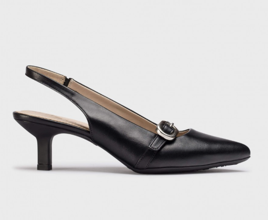 WONDERS GAIA Black Leather Slingback Heels - Stylish Women's Dress Shoes for Office, Party & Special Occasions