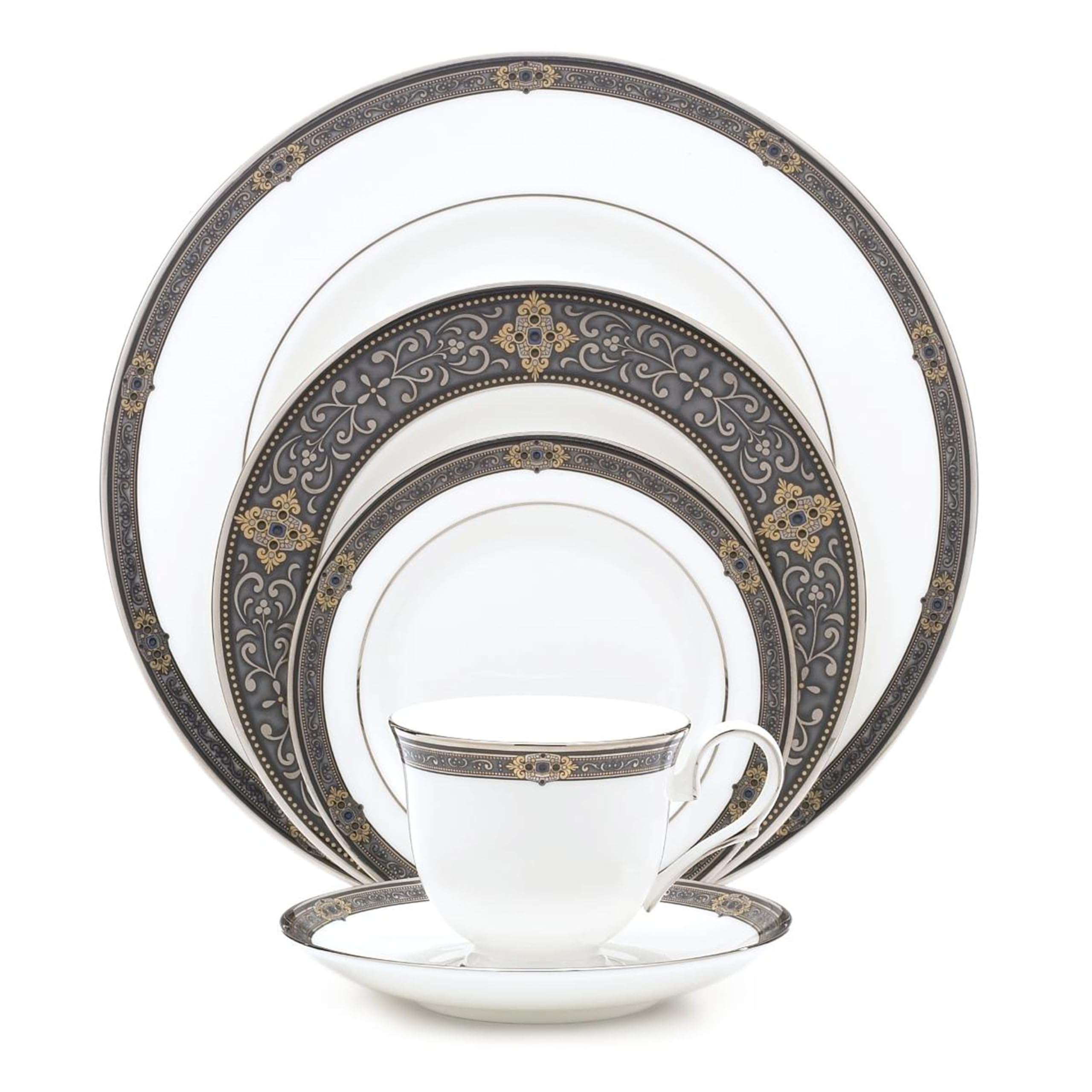 Lenox Vintage Jewel 5-Piece Dinnerware Set - Elegant White Porcelain Plates, Bowls & Cups for Formal Dining, Wedding Gifts & Holiday Entertaining