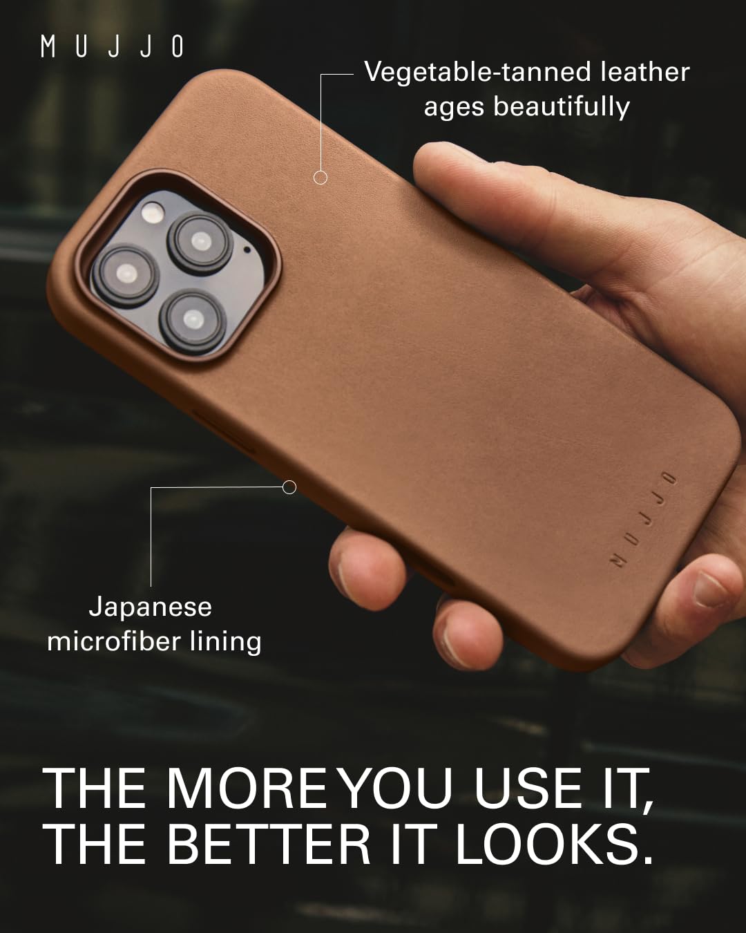 Mujjo Premium European Leather Phone Case for iPhone 16 Pro Max - MagSafe Compatible, Slim Protective Cover with Enhanced Camera Protection | Recycled Eco-Friendly Materials | Tan Brown | Perfect for Work, Travel & Everyday Use
