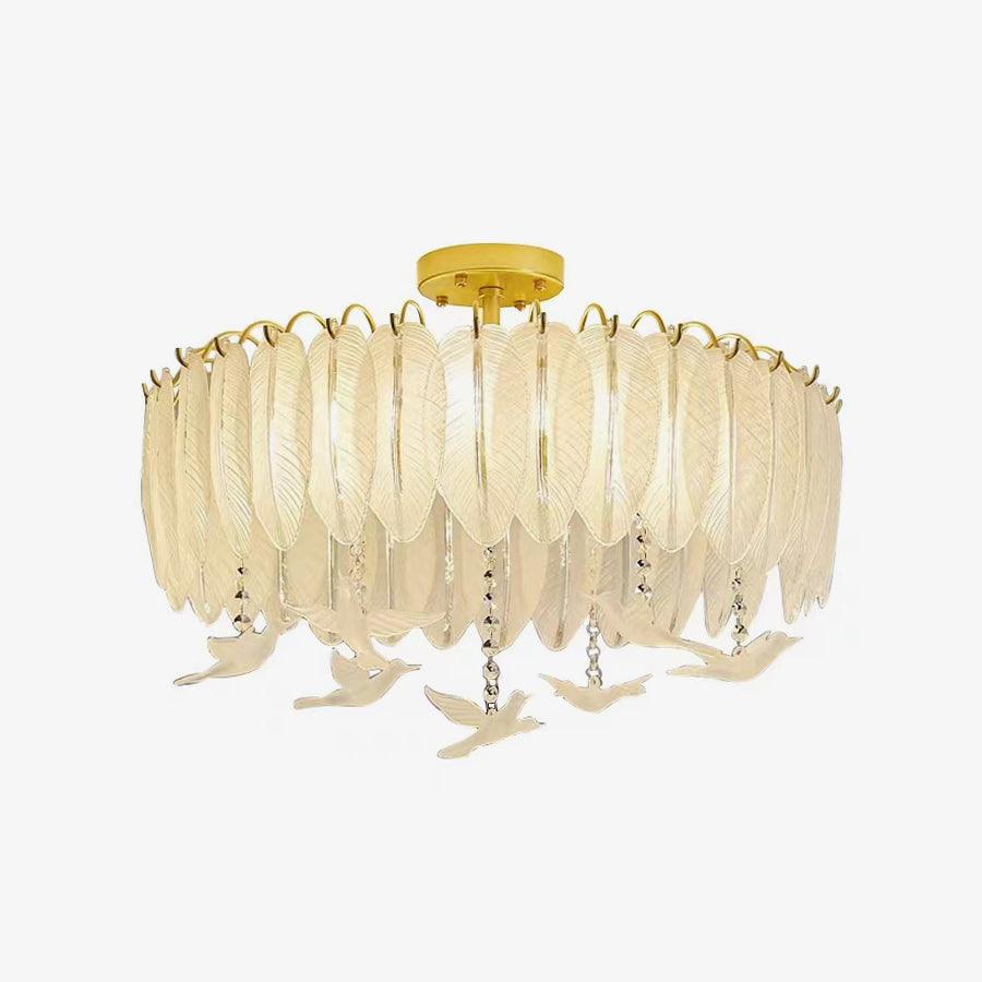 Elegant Glass Feather Ceiling Light Fixture - Modern Crystal Chandelier for Living Room, Bedroom & Dining Room Decor - Perfect for Home, Hotel & Wedding Venue Lighting