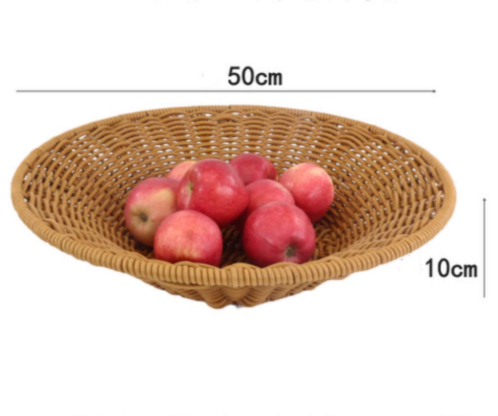 Woven Wicker Bread Basket for Vegetables, Fruits & Snacks - 50x10cm Round Brown Serving Basket for Restaurant, Table Display & Retail Decor | Perfect for Farmhouse Kitchen, Picnics & Party Serving