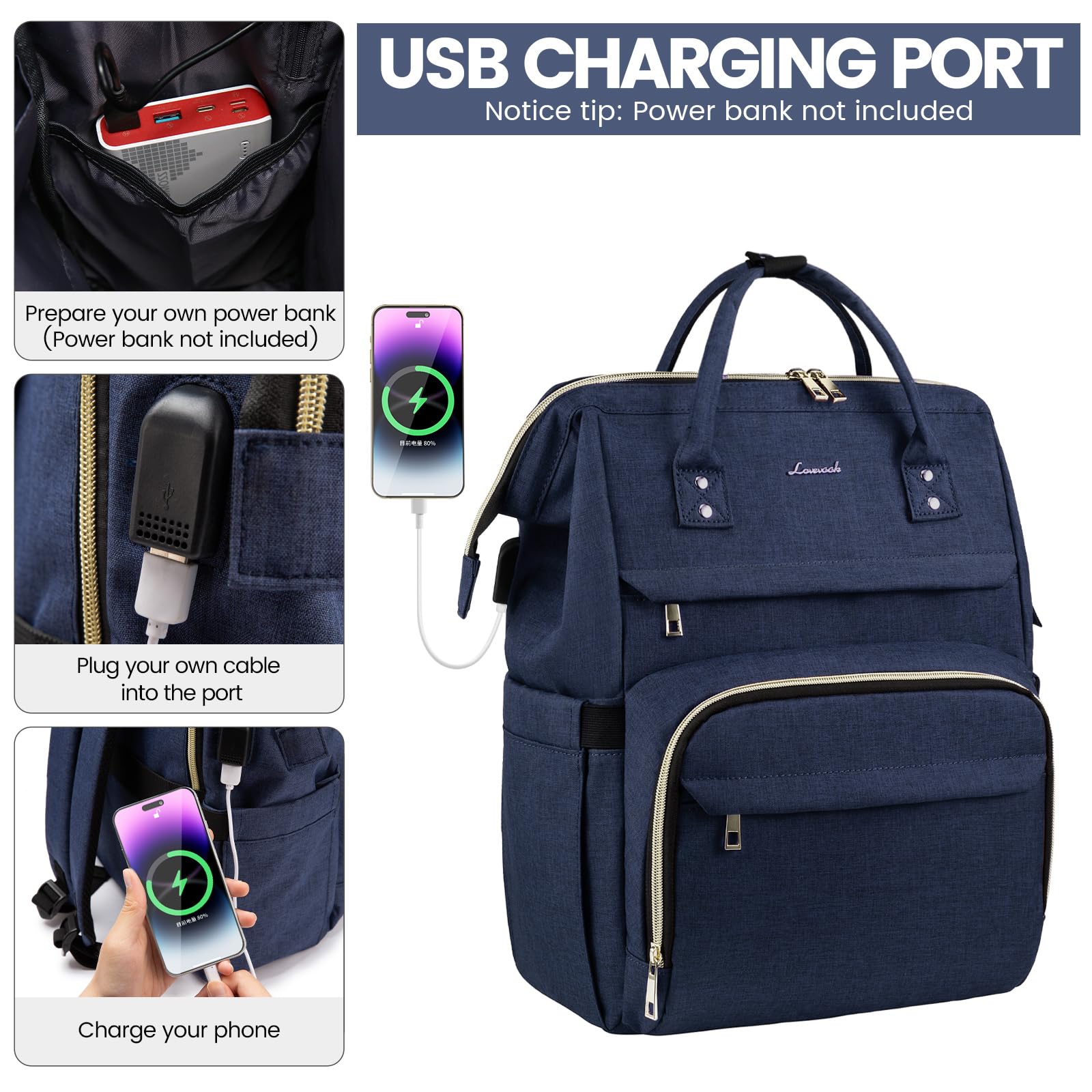 LOVEVOOK 17 Inch Laptop Backpack for Women - Waterproof USB Charging Travel Backpack, Professional Work Bag for Nurse, Teacher & College Students - Dark Blue | Perfect for Commuting, Business Trips & Campus Use
