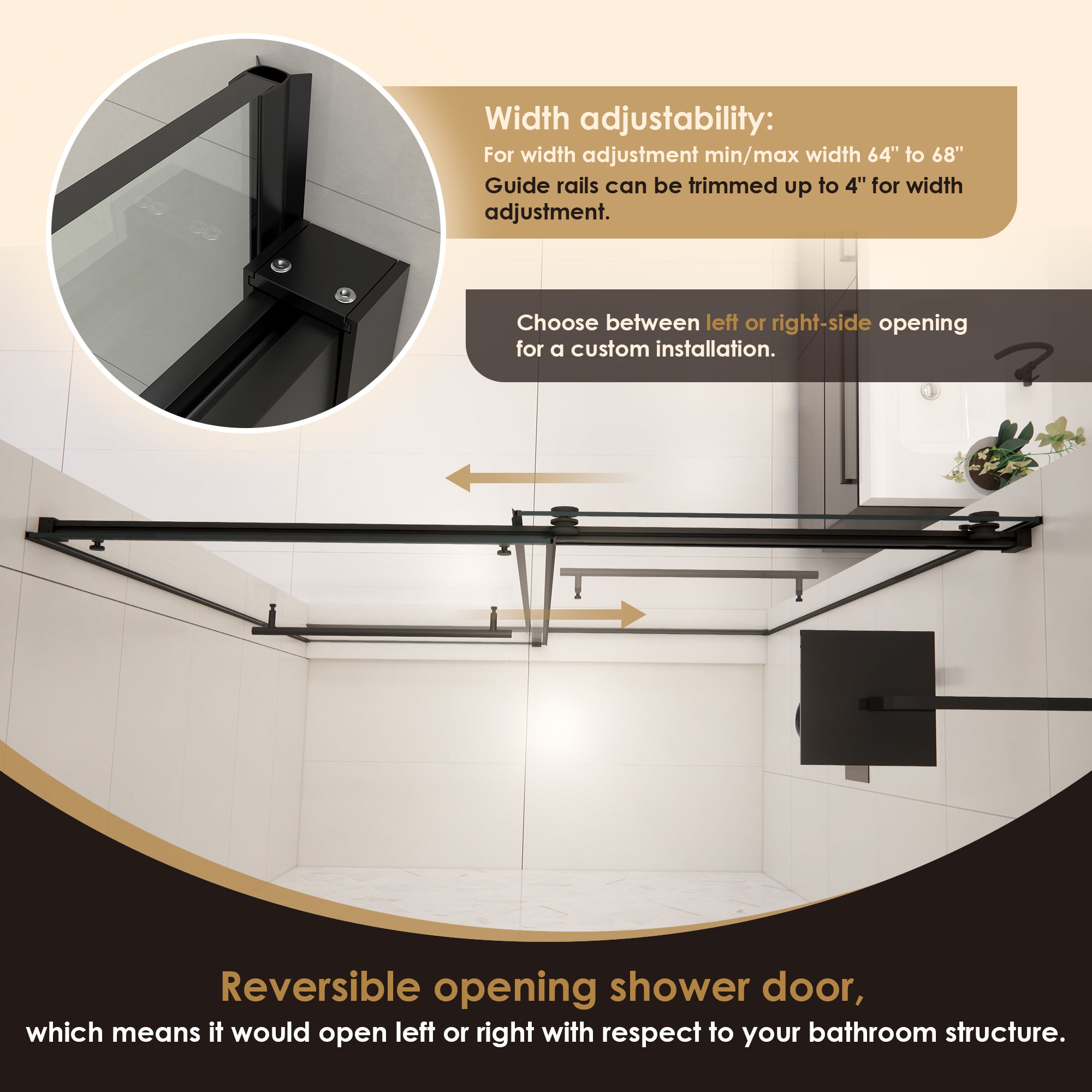 Belizzi Frameless Matte Black Roller Shower Door with Clear Glass - Modern Bathroom Upgrade for Walk-In Showers & Spa-Like Experience