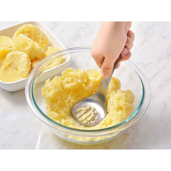 Stainless Steel Potato Masher Spoon - Heavy Duty Kitchen Tool for Mashing Potatoes, Vegetables & Fruits - Perfect for Cooking, Baking & Meal Prep
