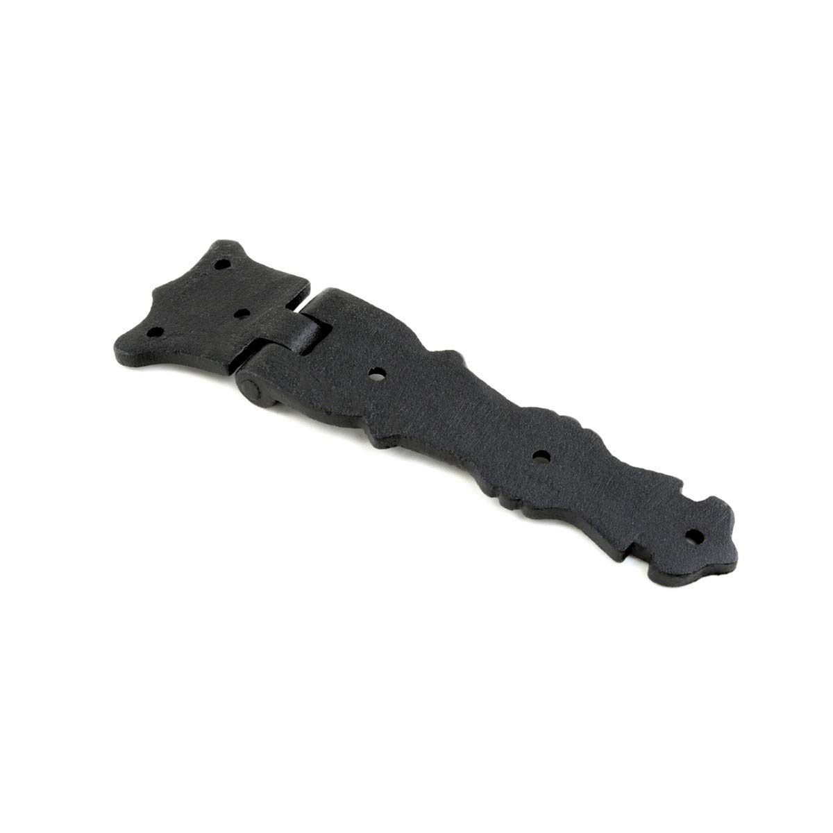 Antique Fleur De Lis Style Black Wrought Iron Shed Door Hinge 5.5 Inch - Decorative Flush Mount Cast Iron Barn Door Hinge with Hardware - Perfect for Sheds, Barns, and Rustic Home Decor