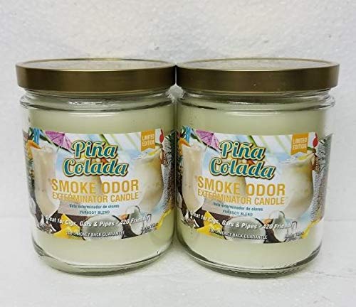 Smoke Odor Eliminator Candle - 13oz Jar, Pina Colada Scent, Set of 2 | Freshen Home, Car & Office | Natural Air Purifier for Smoke, Pet & Cooking Odors