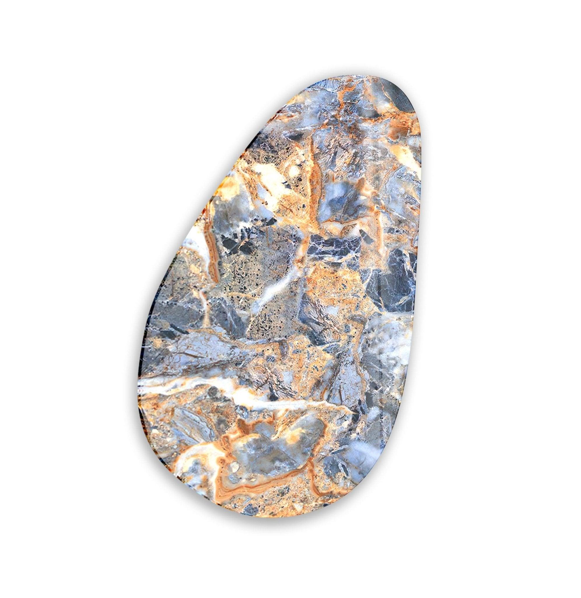 Handmade Asymmetrical Oval Blue & Orange Marble Glass Wall Art - Modern Abstract Home Decor for Living Room, Bedroom & Office