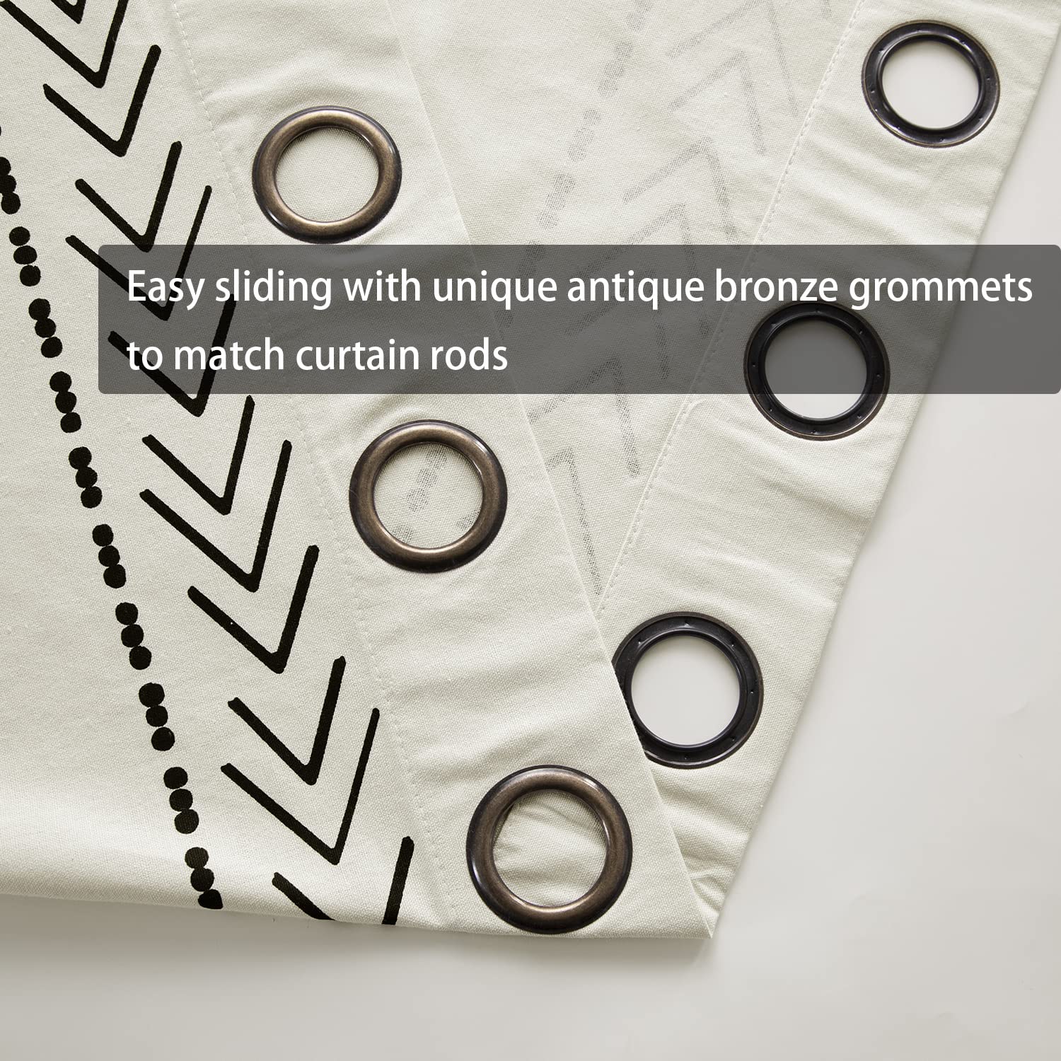 Farmhouse Curtains for Living Room & Bedroom - Neutral Country Semi Blackout Boho Drapes in Off White, Ivory Cream & Black - 84 Inch Length - Perfect for Cozy Farmhouse Decor & Light Control