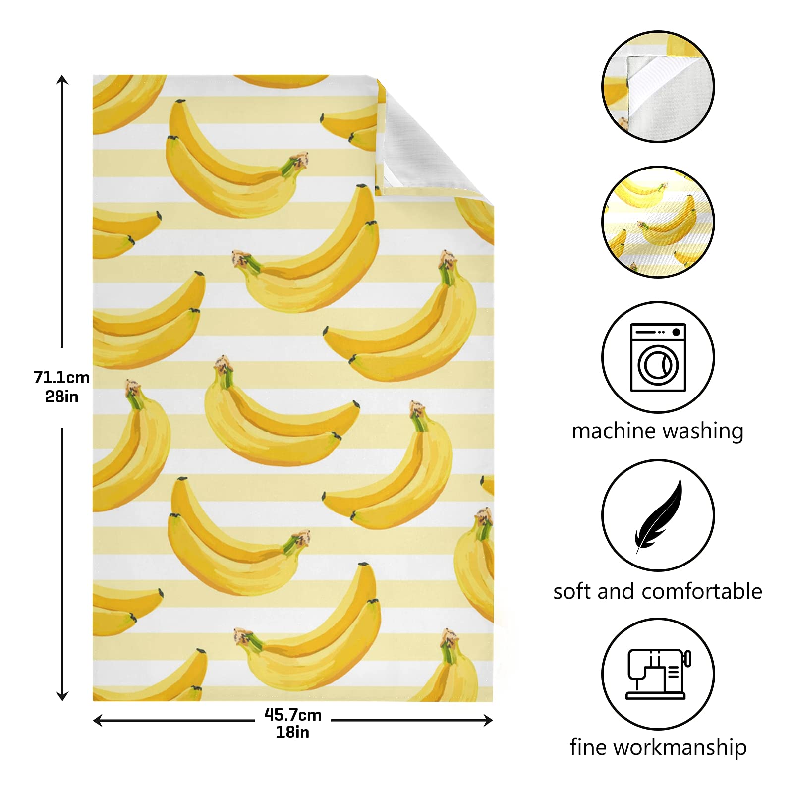 Yellow Banana Print Bath Towels Set - 18x28 Inch Soft Absorbent Fast Drying Kitchen & Bath Towels for Dishes, Tea Bar, Cleaning - Perfect for Bathroom, Kitchen & Home Decor
