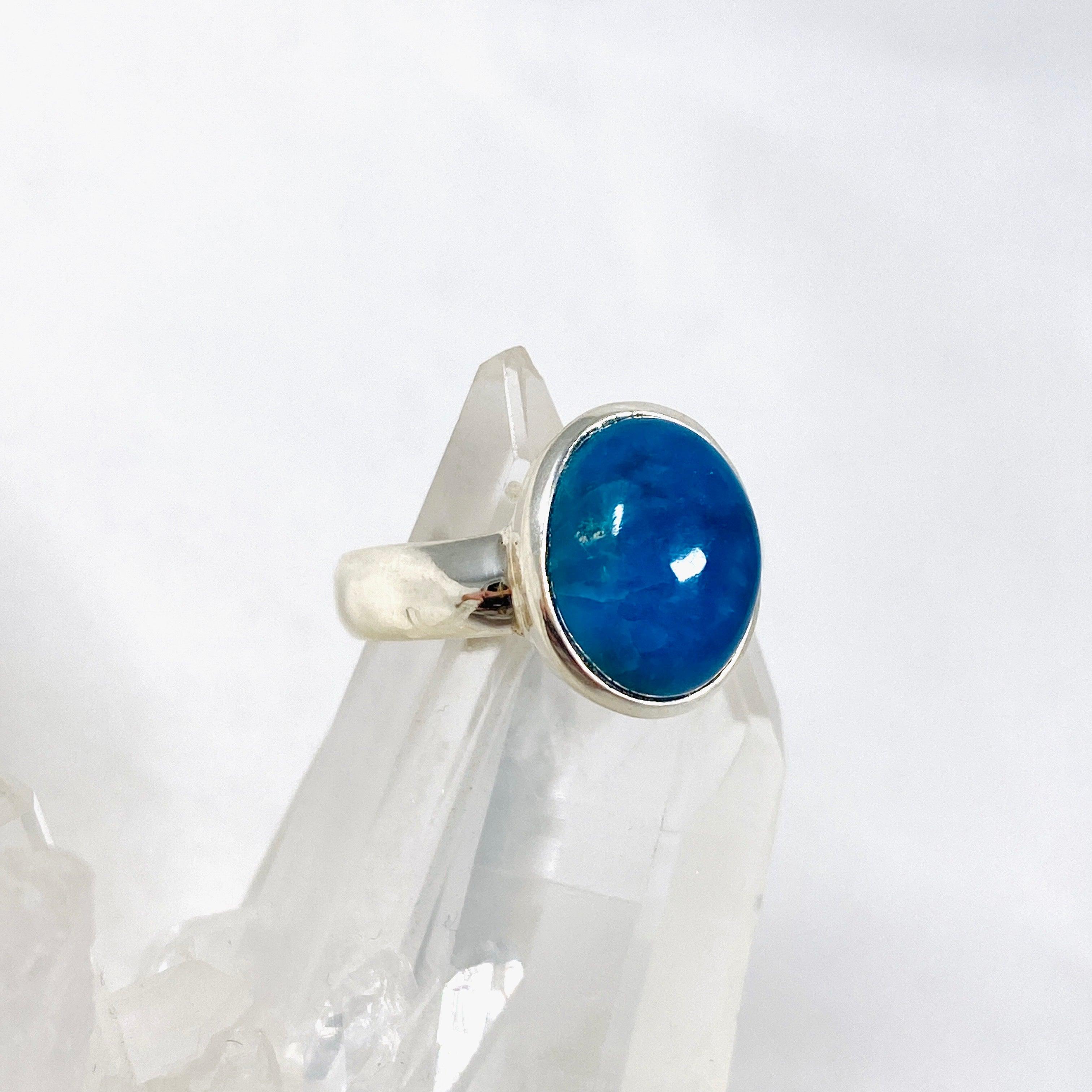 Natural Cavansite Oval Ring - Size 8.5 PRGJ367 - Elegant Blue Crystal Jewelry for Women, Perfect for Weddings, Parties & Special Occasions