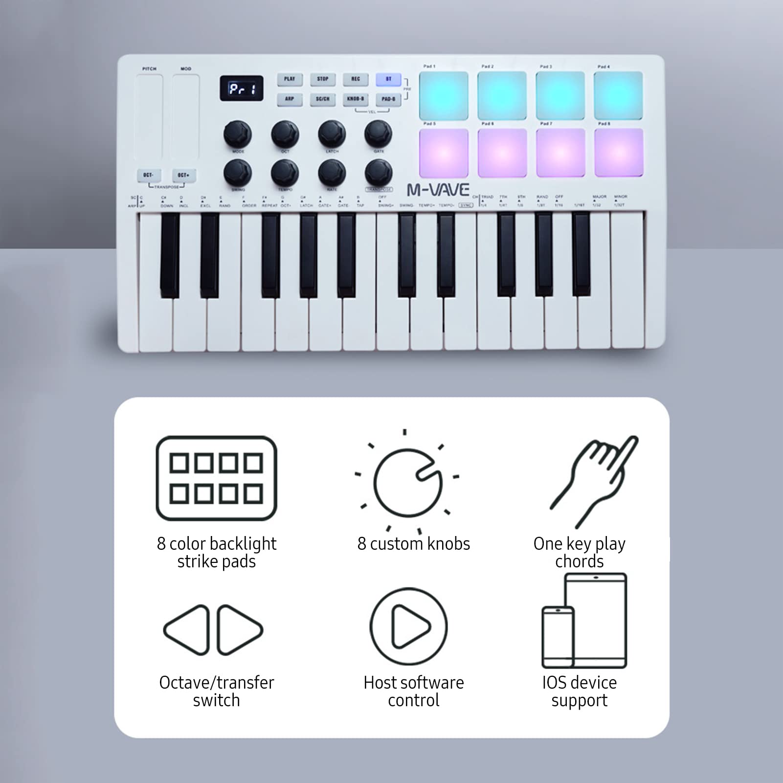 25-Key MIDI Controller Keyboard - Portable USB MIDI Keyboard with Velocity Sensitive Keys, 8 RGB Backlit Pads & 8 Knobs for Music Production, DJing & Home Studio Recording