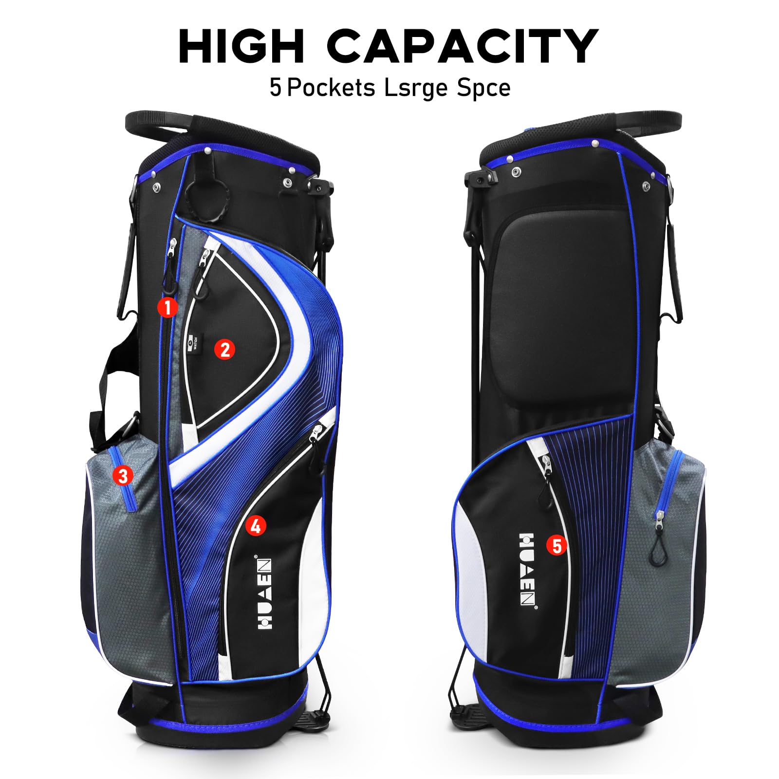 Premium 14-Way Golf Stand Bag with 5 Pockets | Lightweight Waterproof Nylon & Ergonomic Straps | Perfect for Men & Women Golfers | Ideal for Course Play, Driving Range & Tournament Use