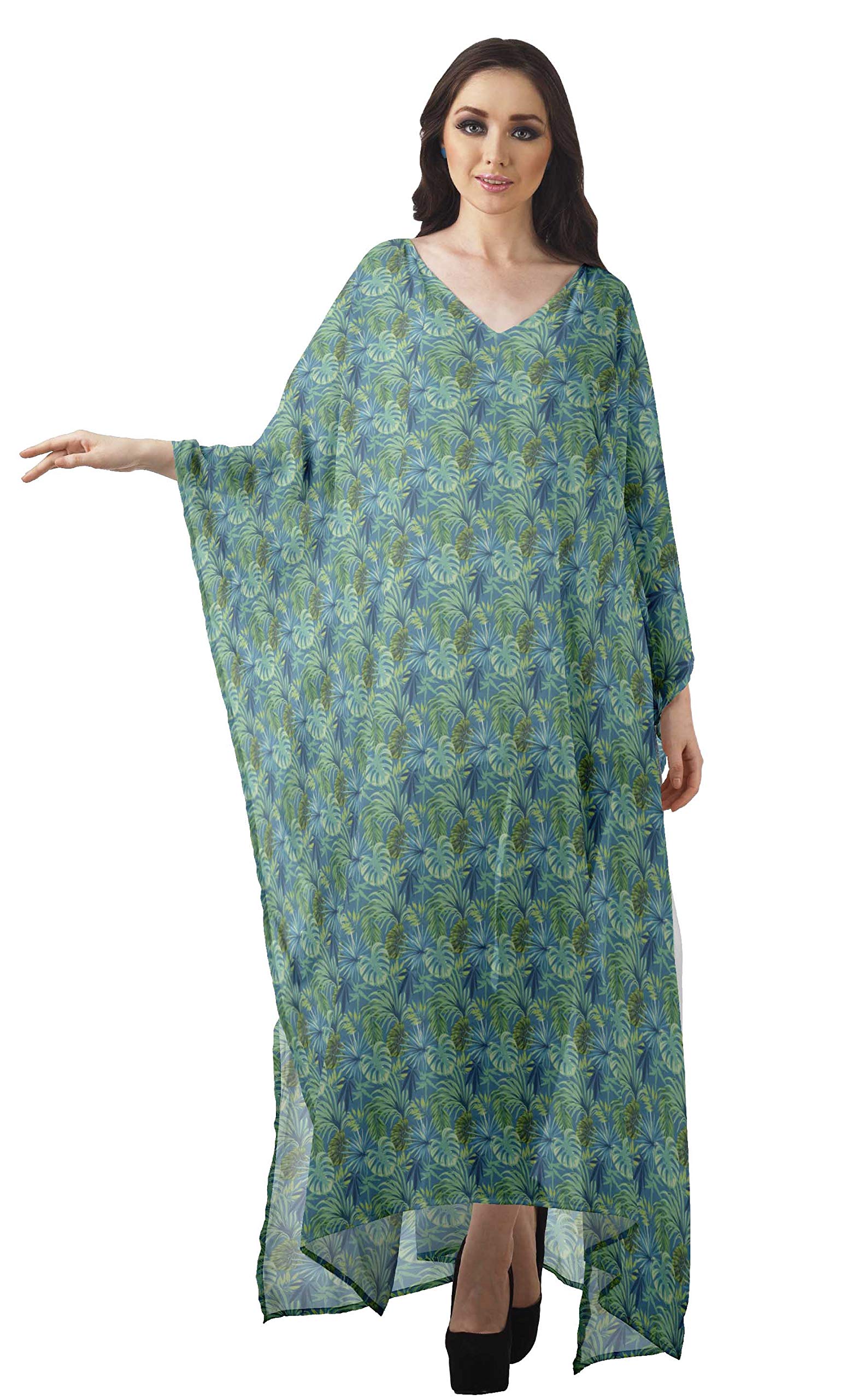 Moomaya Women's Sheer Turkish Kaftan Beach Cover Up Dress - Lightweight Swimsuit Cover Up for Pool, Beach & Vacation Wear