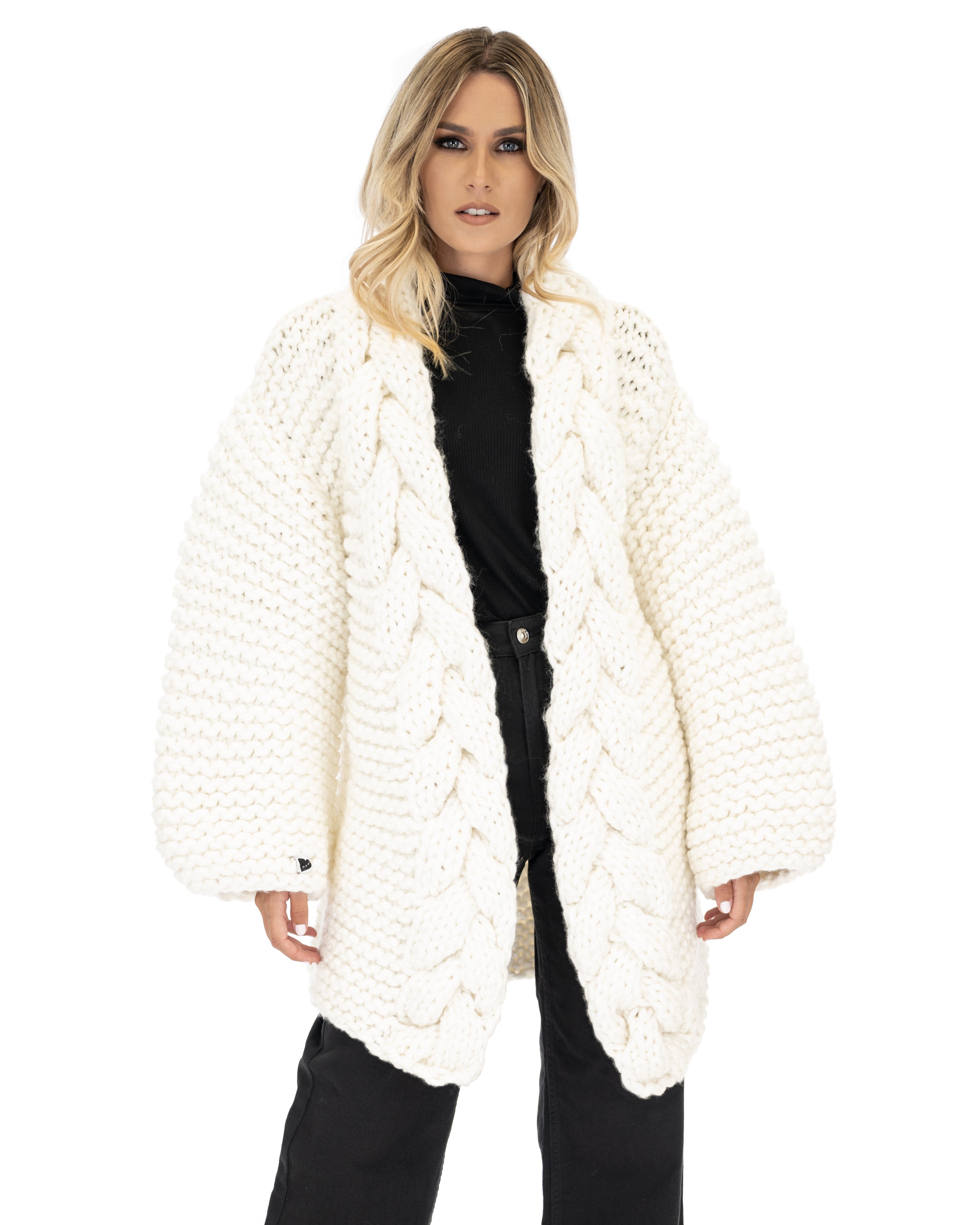 Women's Cable Knit Coat - Soft Wool Winter Jacket for Ladies - Perfect for Cold Weather, Office Wear & Casual Outfits