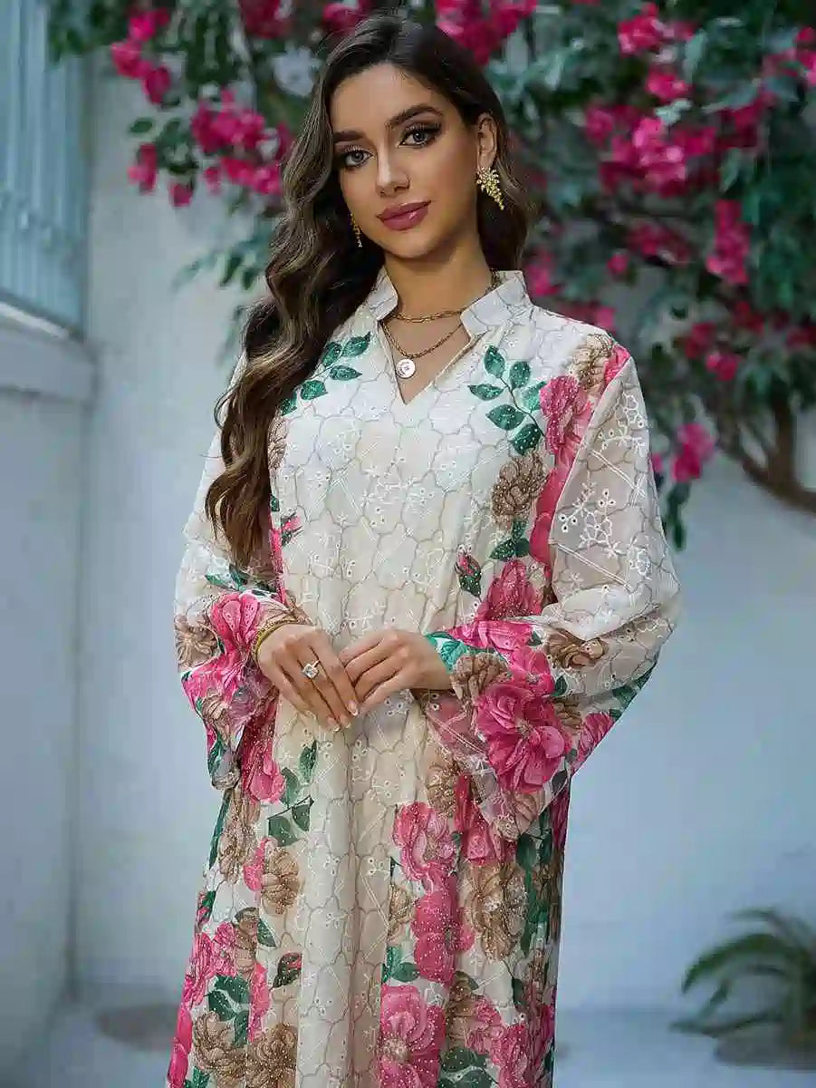 Elegant Eid Dress with Embroidery - Flowy Caftan Kaftan Dress #25449 for Women - Perfect for Eid Celebrations, Weddings & Special Occasions