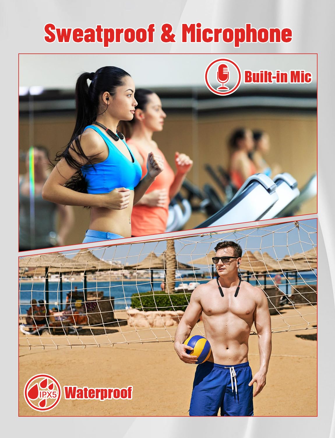 Wireless Bluetooth Neckband Headphones - 120H Playtime, Stereo Sound, Built-in Mic, IPX5 Waterproof - Comfortable In-Ear Design for Running, Gym, Workout & Office Use (Black)