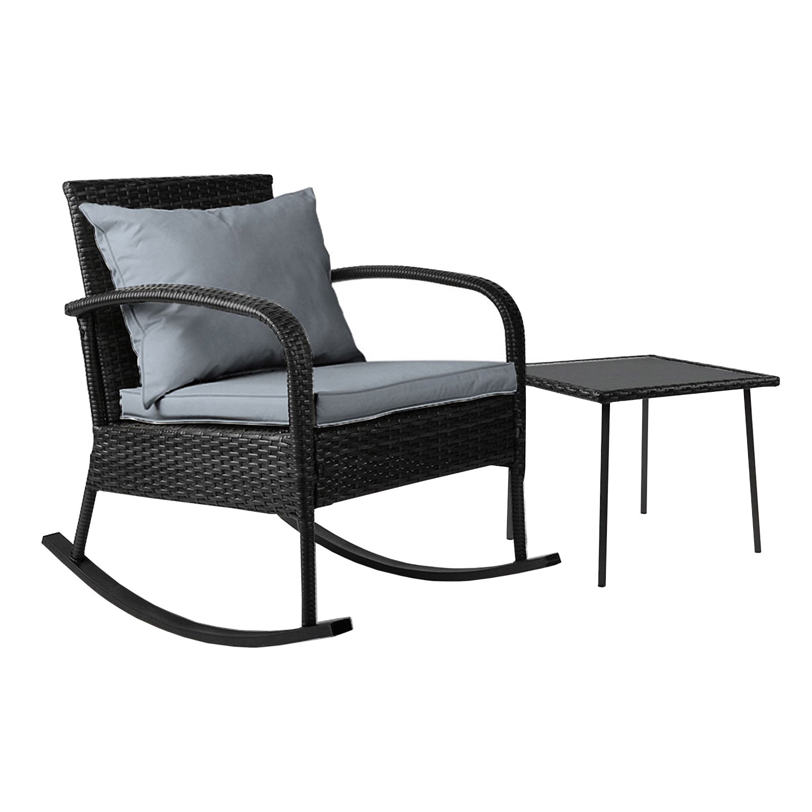 2-Piece Wicker Rocking Chair and Side Table Set - Outdoor Patio Furniture for Relaxing in Garden, Porch or Backyard