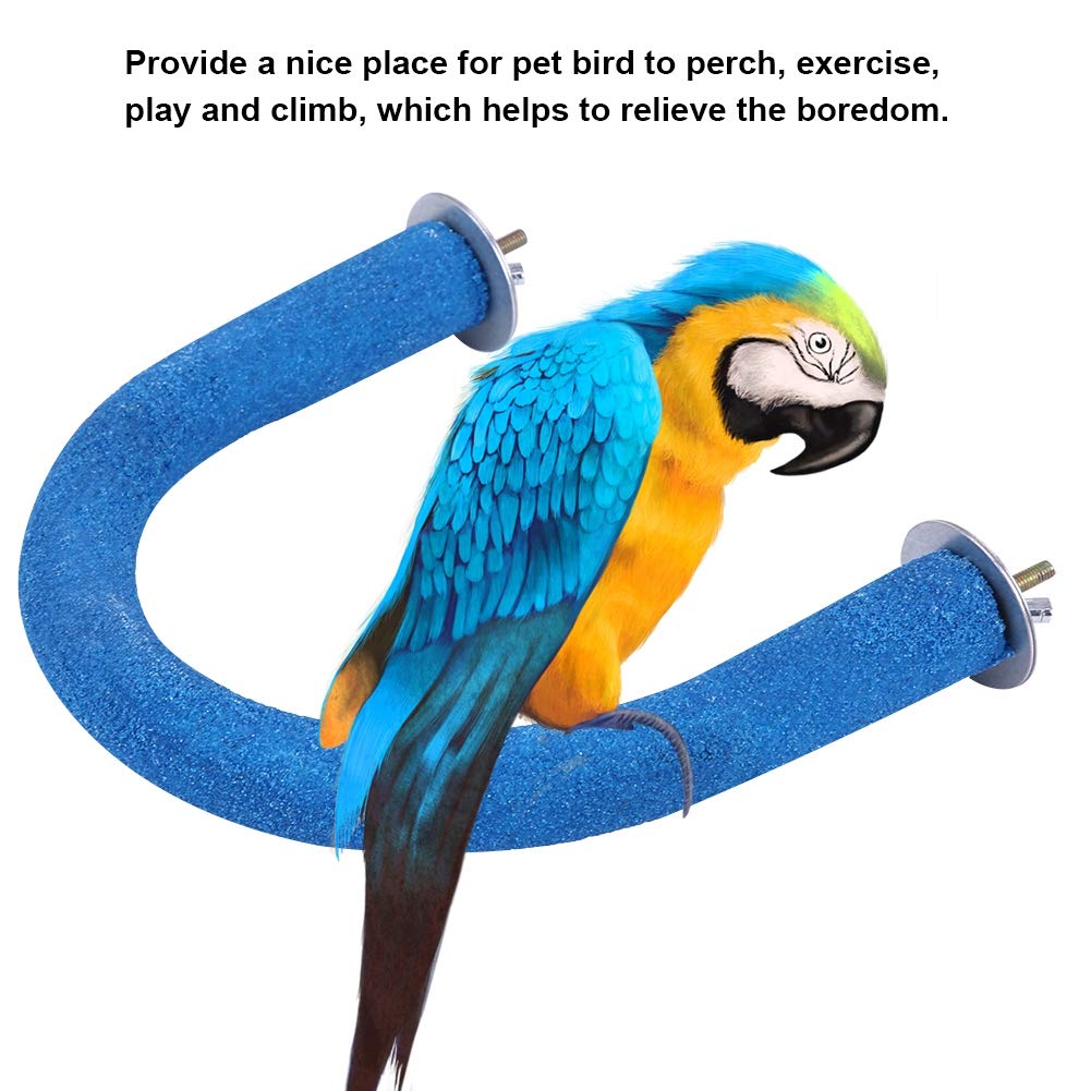 Blue Bird Perch U-Stand - Rough-Surfaced Parrot Perch Stand for Cage, Beak Grinding & Climbing - Durable Pet Bird Toy for Parakeets, Cockatiels & Conures - Perfect for Playtime & Natural Beak Care