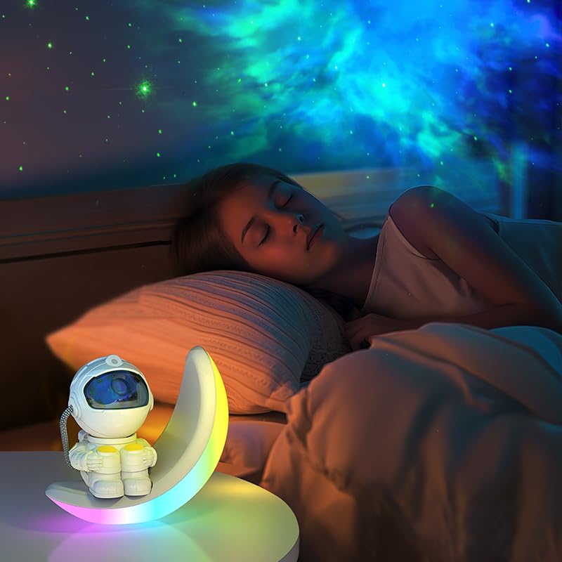 Moon Lamp Star Projector Galaxy Night Light - Astronaut Themed LED Ceiling Lamp with Timer & Remote Control | Perfect for Bedroom, Nursery, Christmas & Birthday Gifts for Kids & Adults | Create Stargazing Atmosphere for Relaxation & Sleep