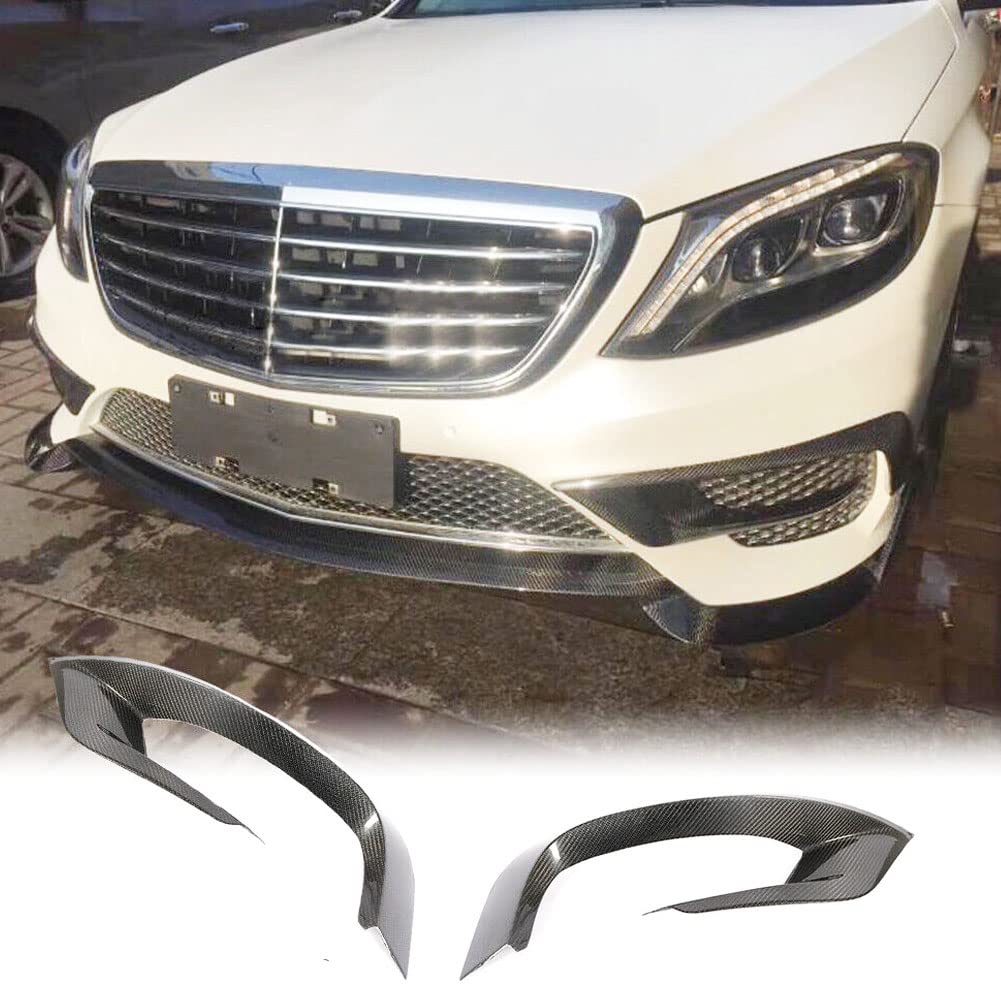 MCARCAR Carbon Fiber Front Bumper Canard Vents for Mercedes Benz S Class W222 (2014-2017) - S400 S550 S600 Sport Sedan Pre-facelift - 2pcs Air Intake Scoop Grille Trim - Enhances Aerodynamics & Sporty Look - Perfect for Car Enthusiasts & Performance Upgrades