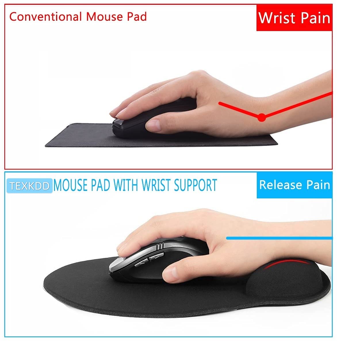 Ergonomic Memory Foam Mouse Pad with Wrist Support - Non-Slip Rubber Base Gaming Mousepad for Office, Computer & Laptop - Perfect for Long Work Hours, Gaming Sessions & Home Office Setup (Black)