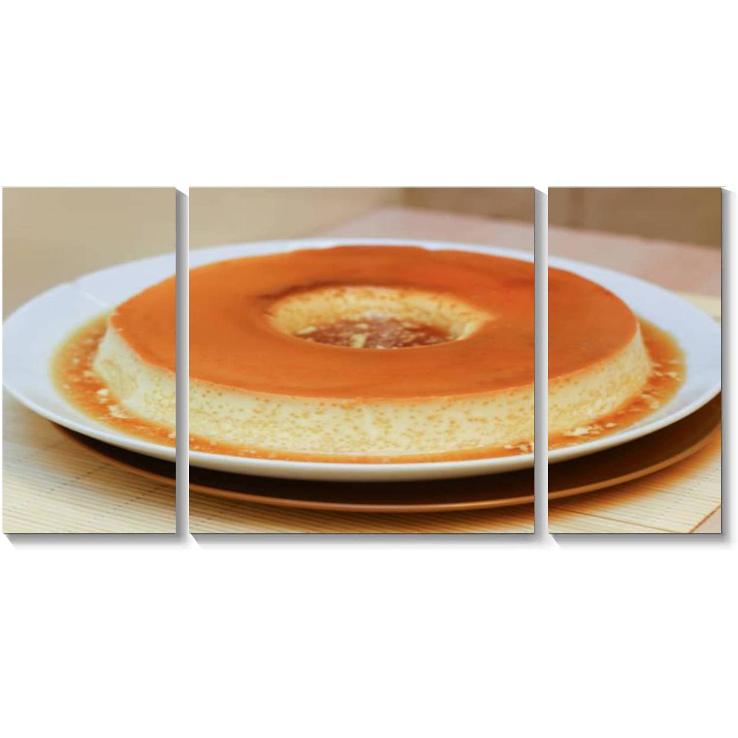 BDMPIZLNSF 3-Panel Canvas Wall Art - Brazilian Milk Pudding (Pudim de Leite) Dessert Painting - Homemade Caramel Framed Print for Living Room & Bedroom Decor - Ready to Hang Artwork - Perfect for Kitchen, Dining Area & Sweet Treat Lovers